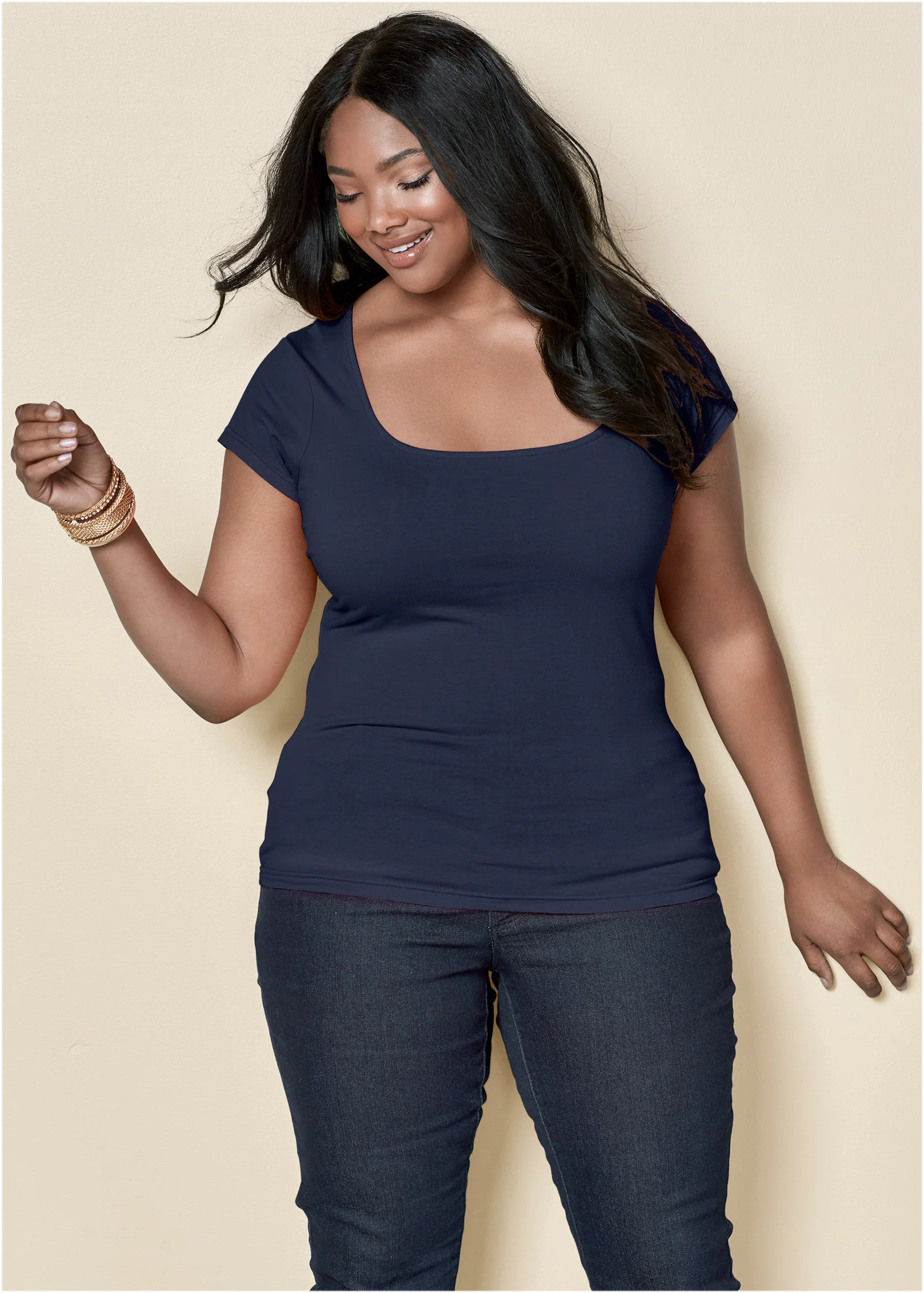 Square neck top - Navy