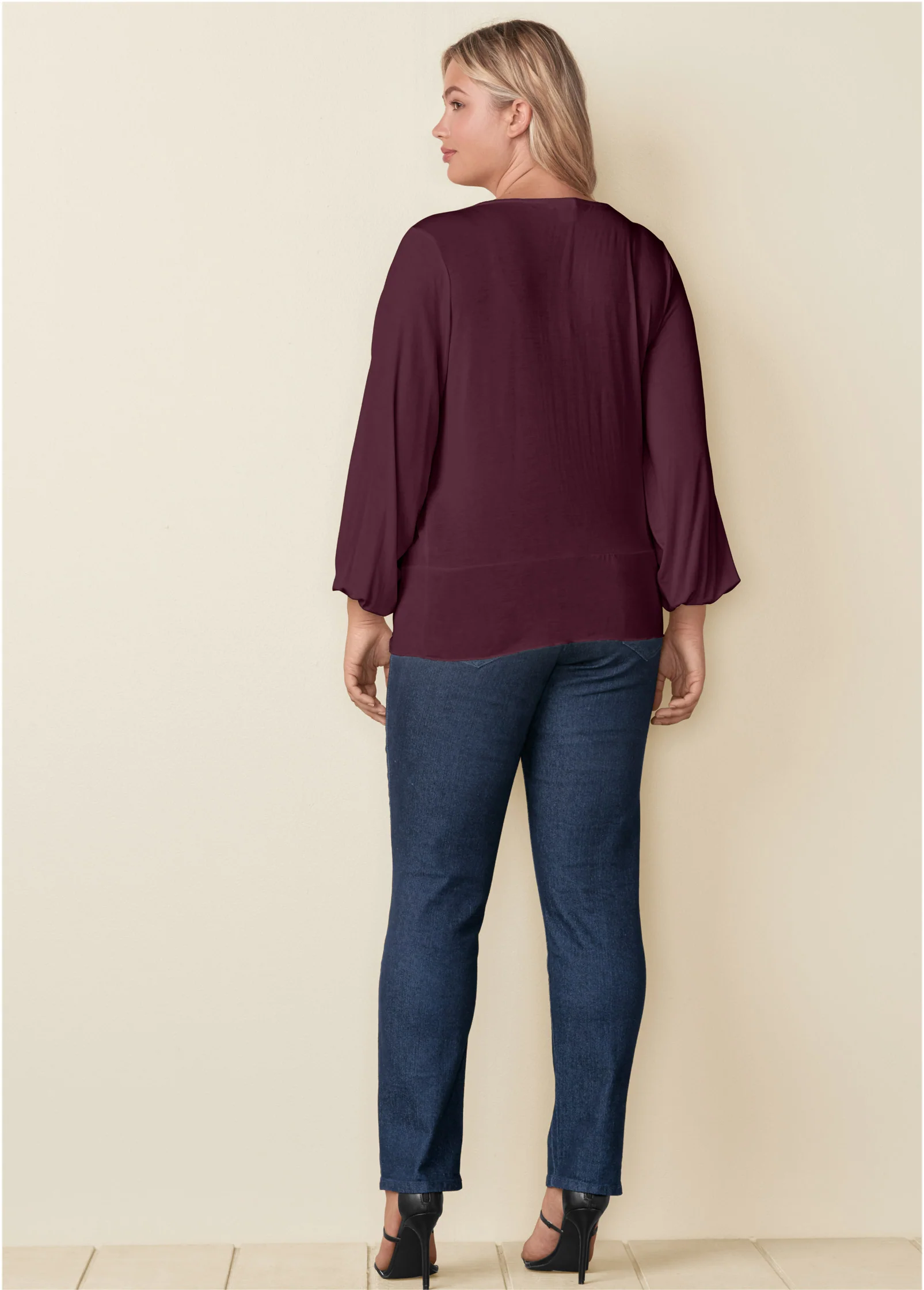 Tie-front button-up top - Wine