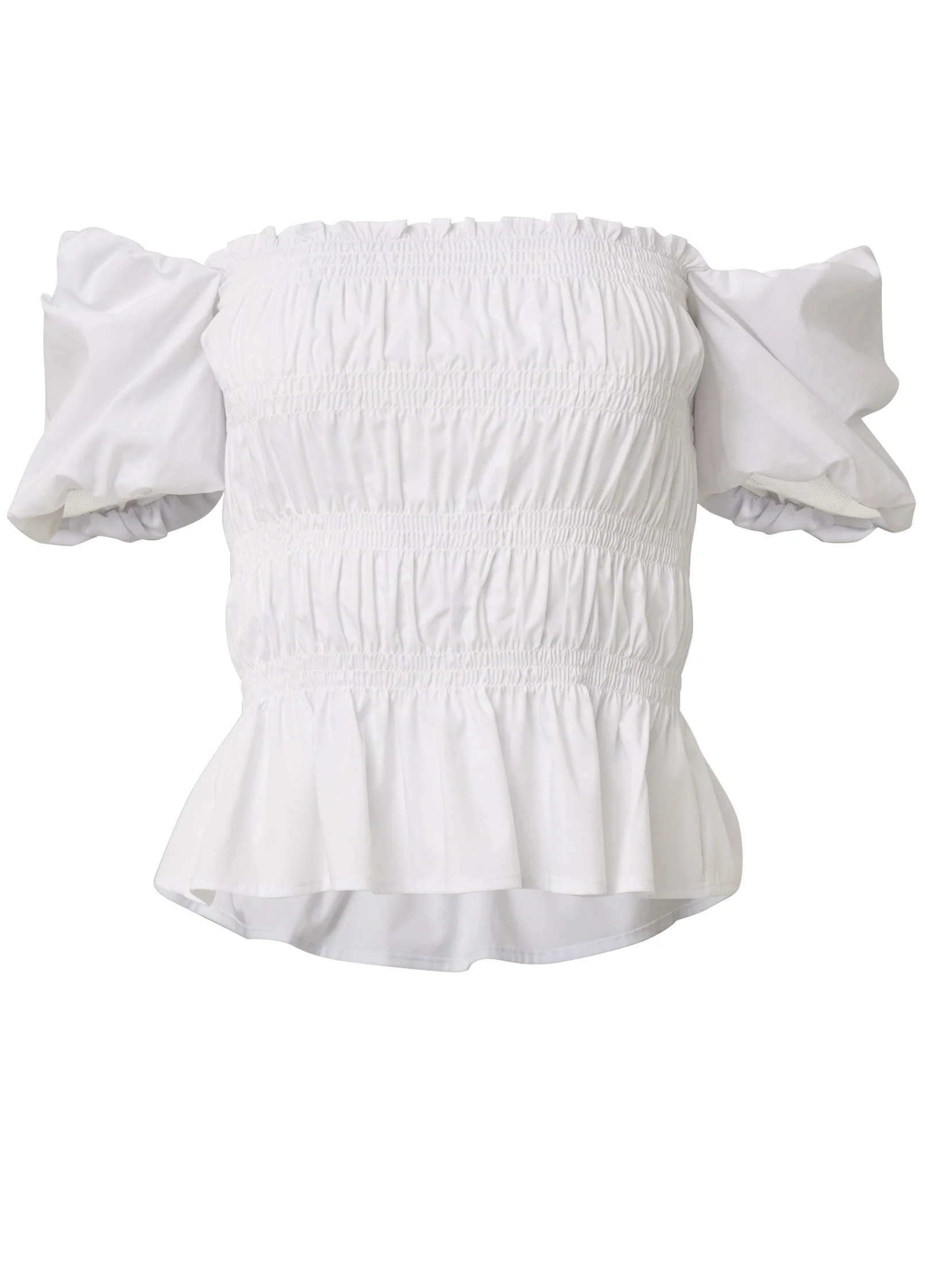 Smocked puff sleeve top - White