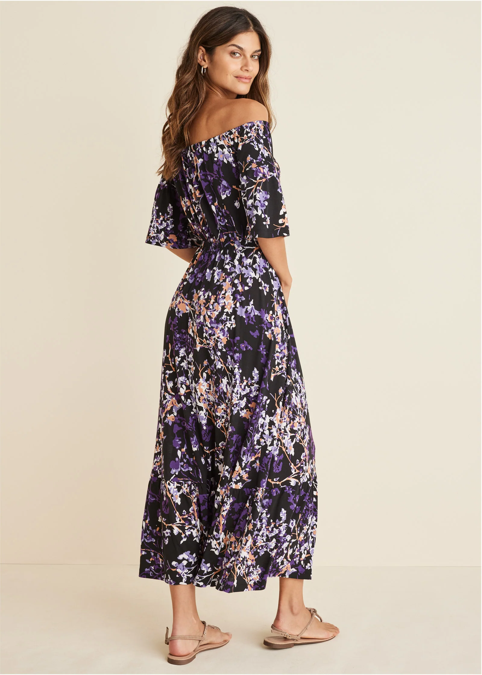 Off-The-Shoulder Maxi Dress - Purple Multi