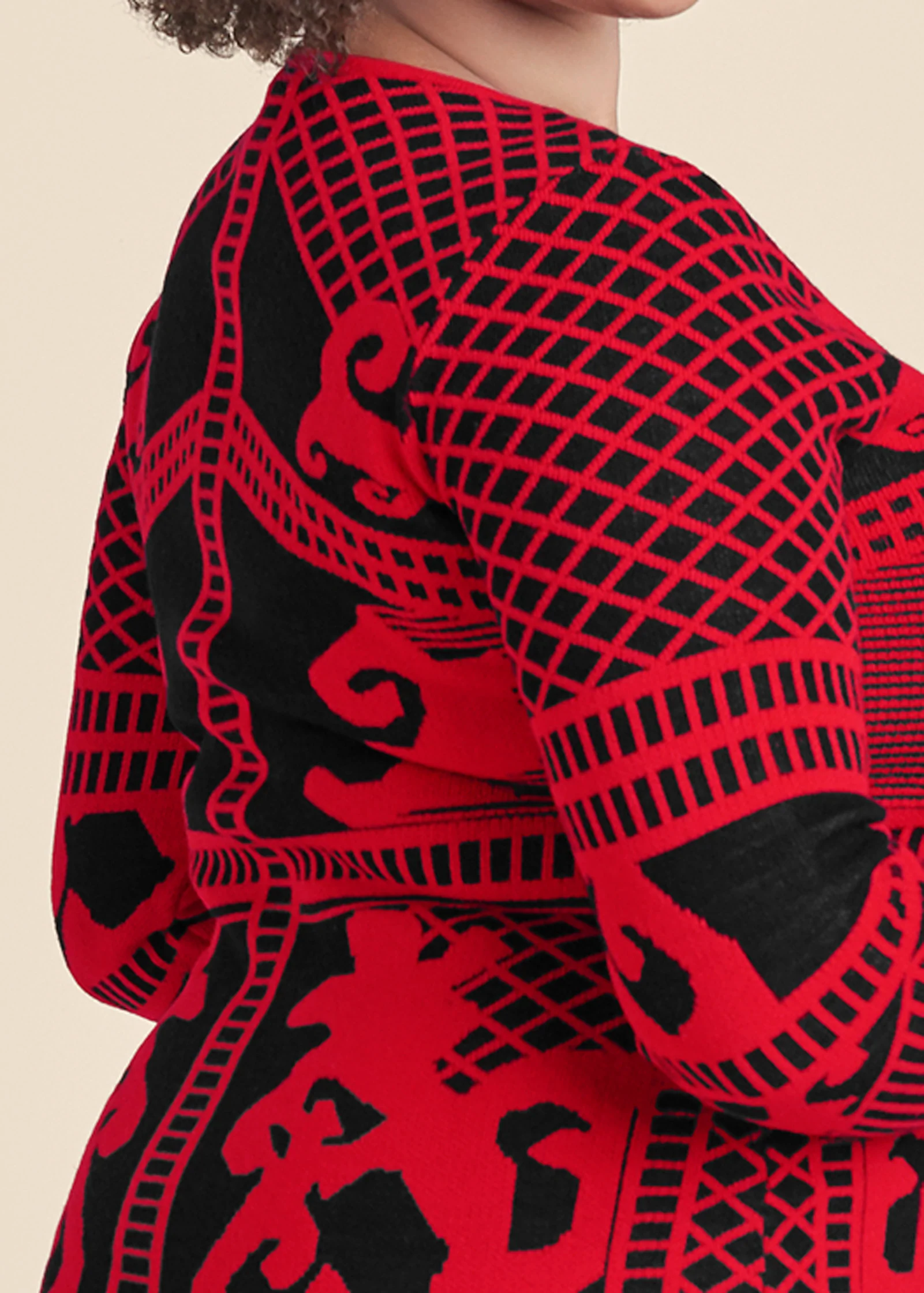 Printed sweater dress - Black & Red