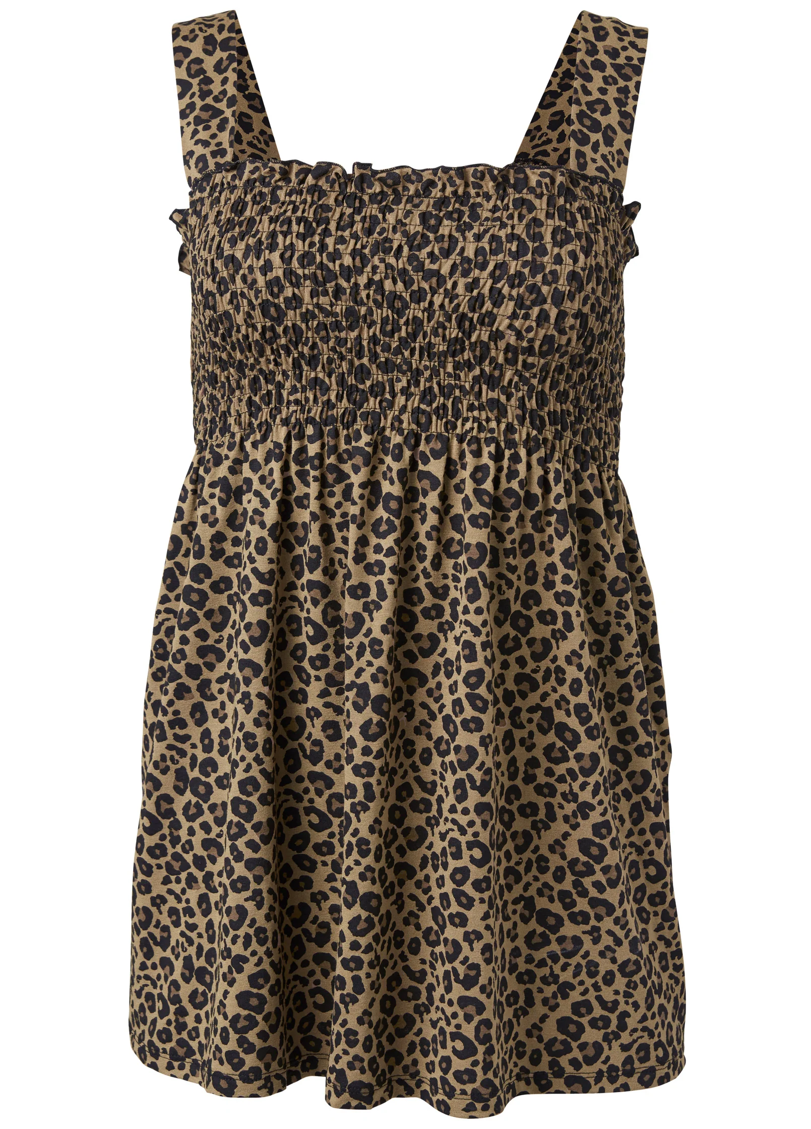 Smocked leopard tunic - Brown Multi