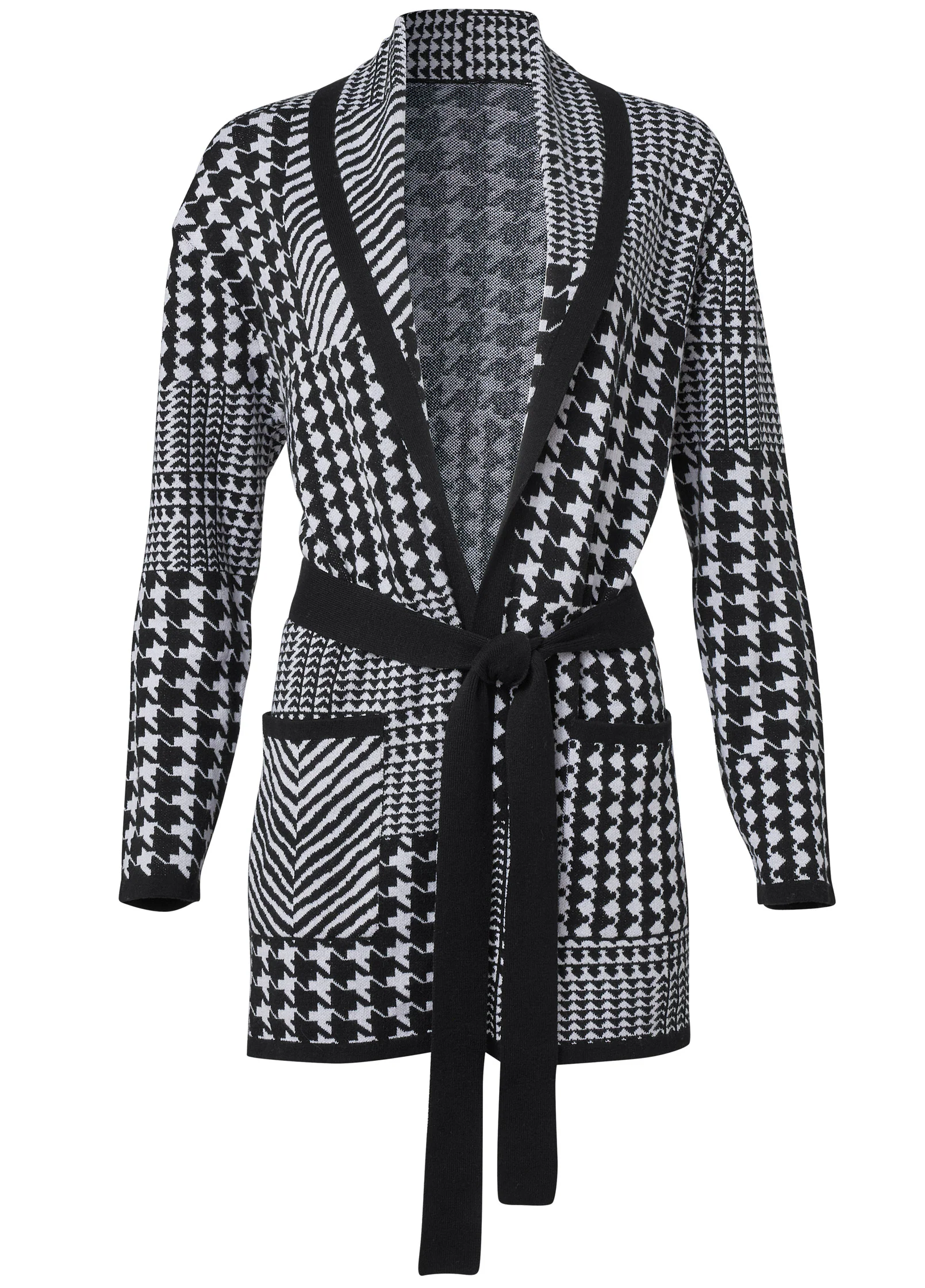 Hounds tooth wrap cardigan - Black & White