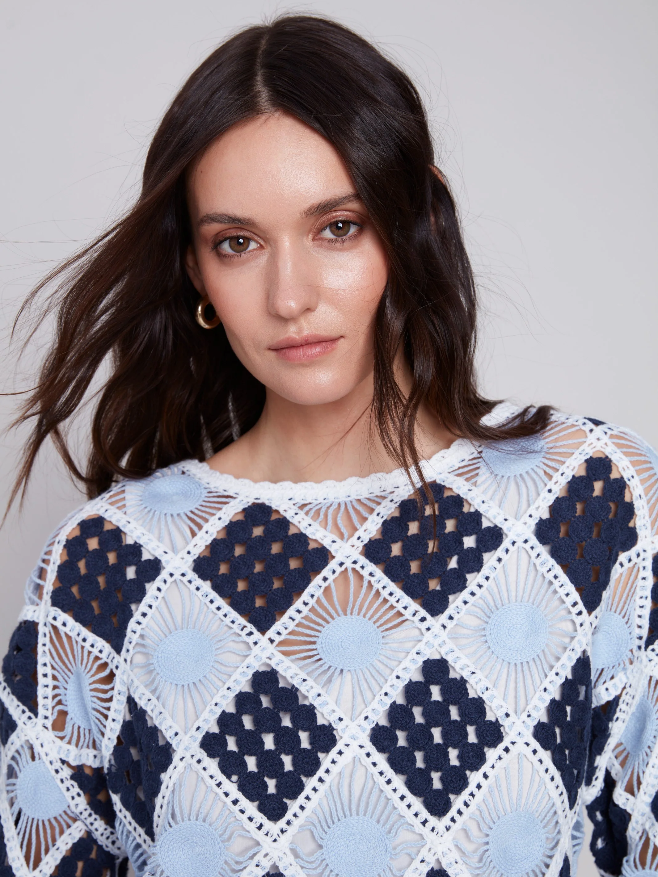 Diamond Crochet Top - Navy