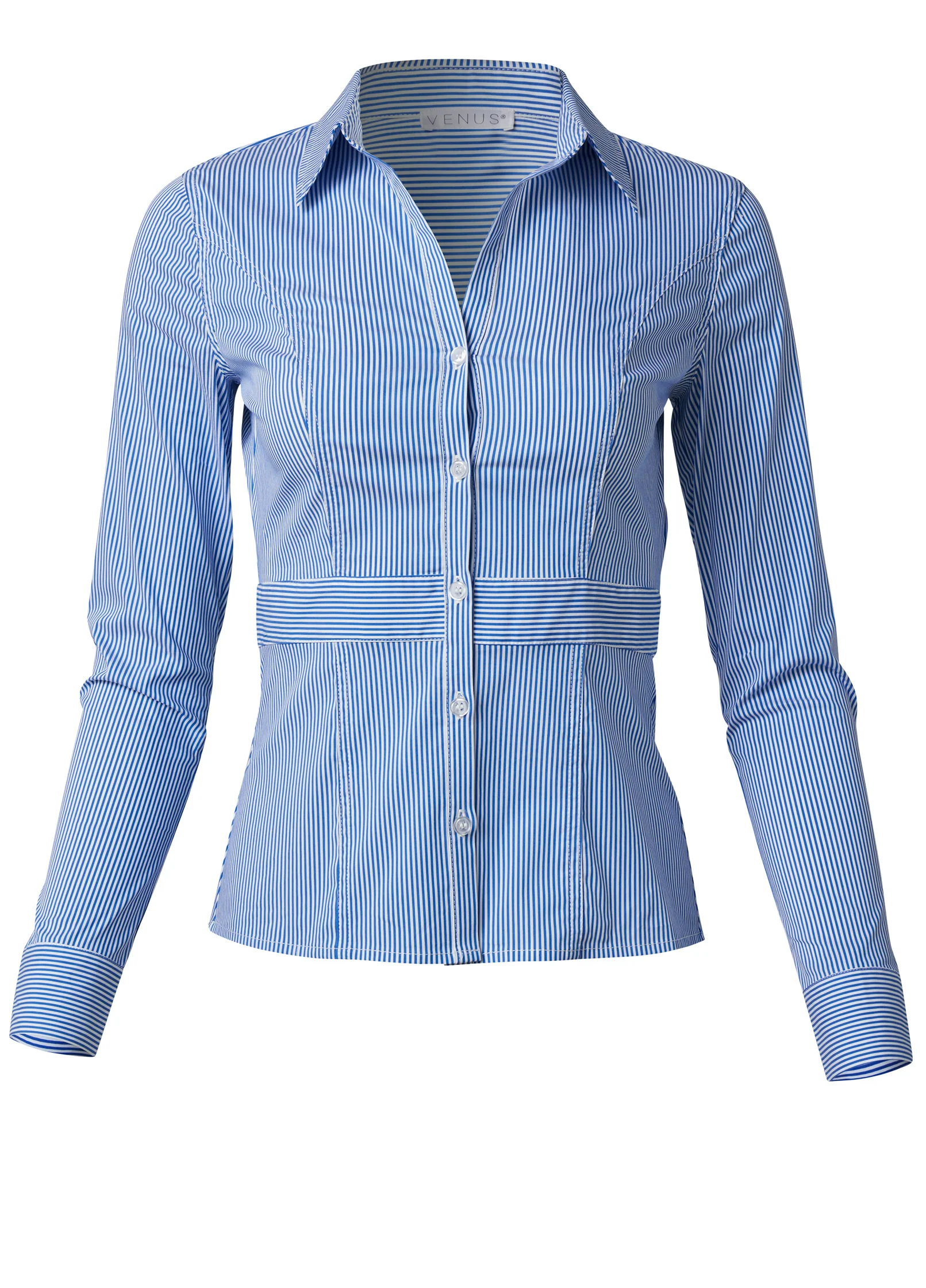 Lace-up back blouse - Blue & White