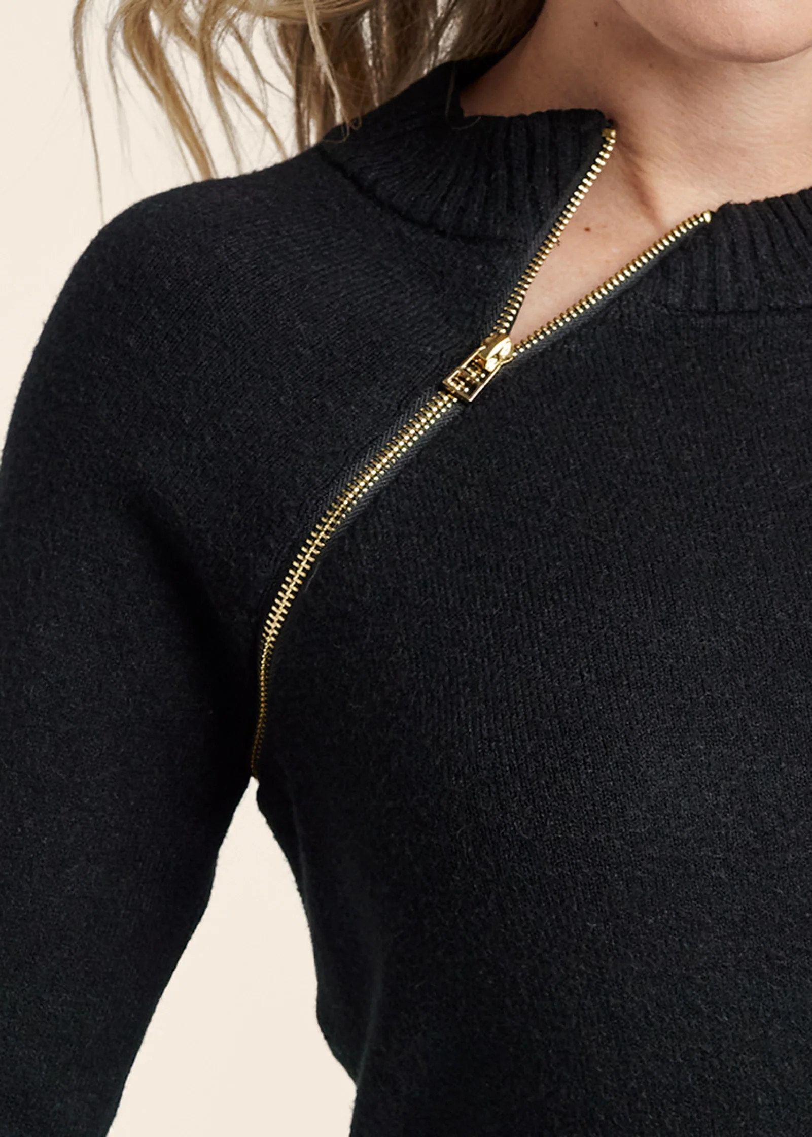 Zipper neck sweater  - Black