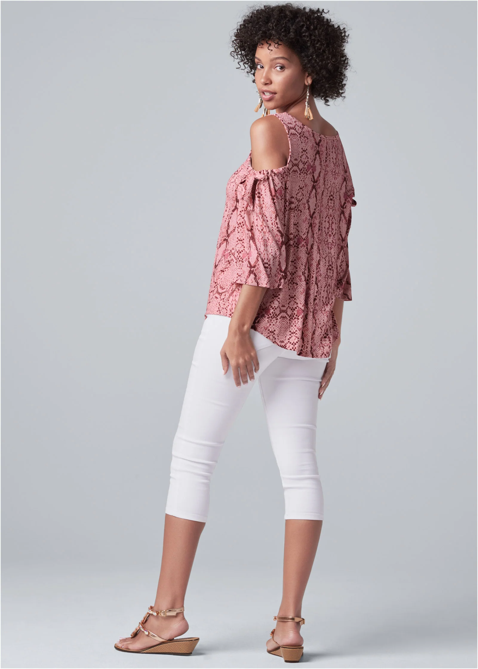 Paradise python cold-shoulder top - Pink Multi