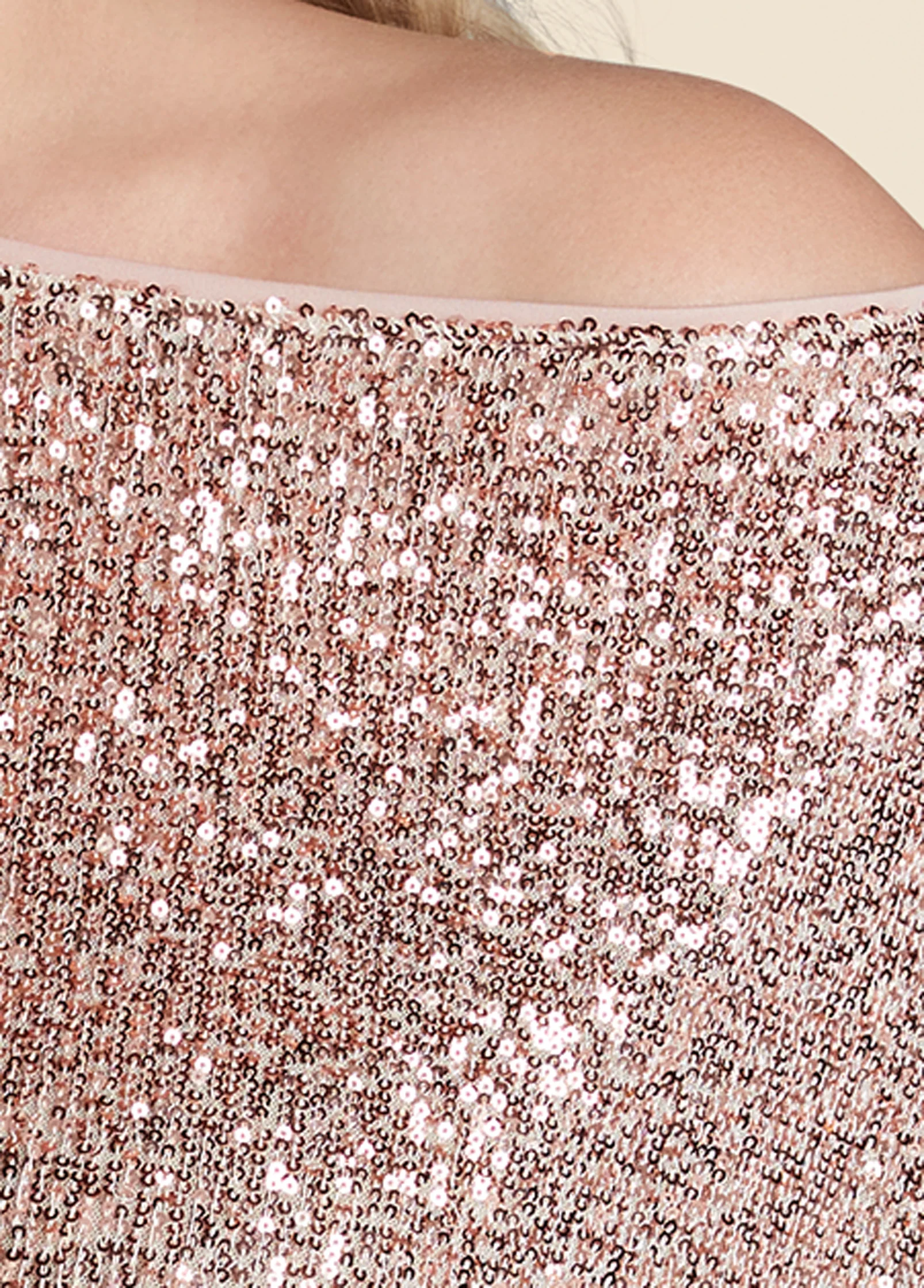 Off-shoulder sequin top - Rose Gold