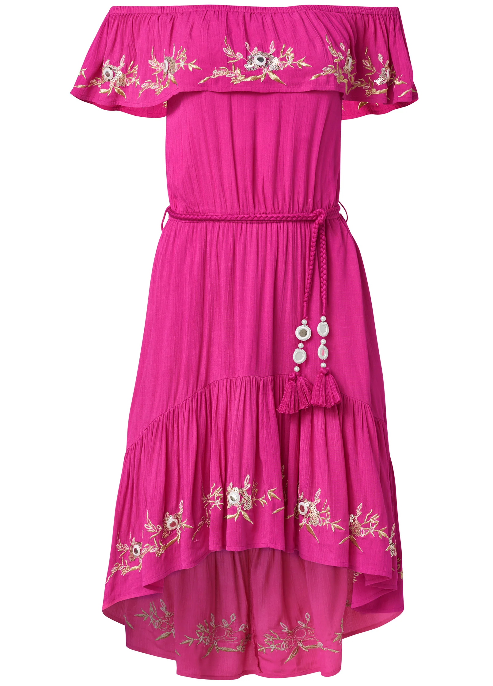 Embroidered high-low dress - Pink