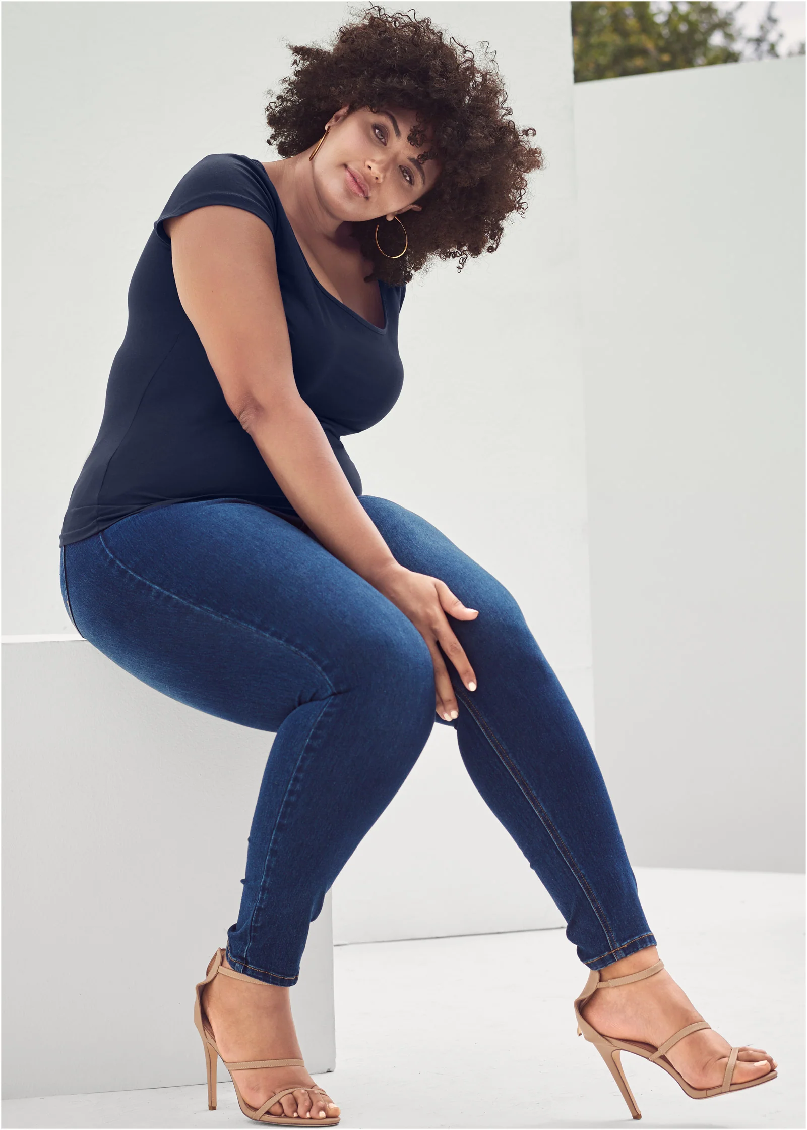 Square neck top - Navy