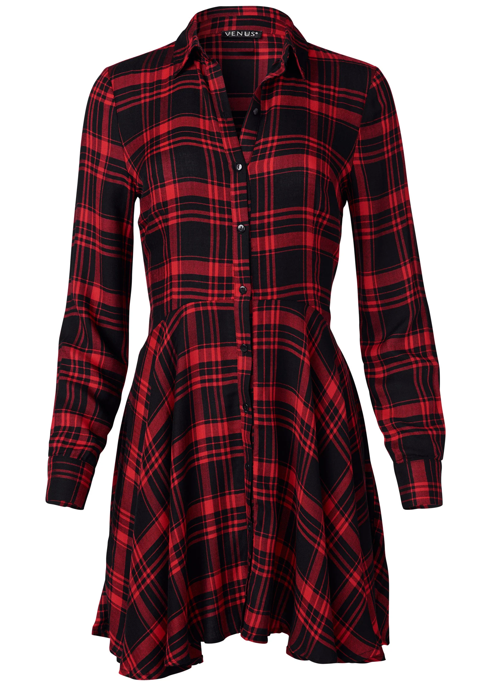 Plaid high low dress - Red Multi