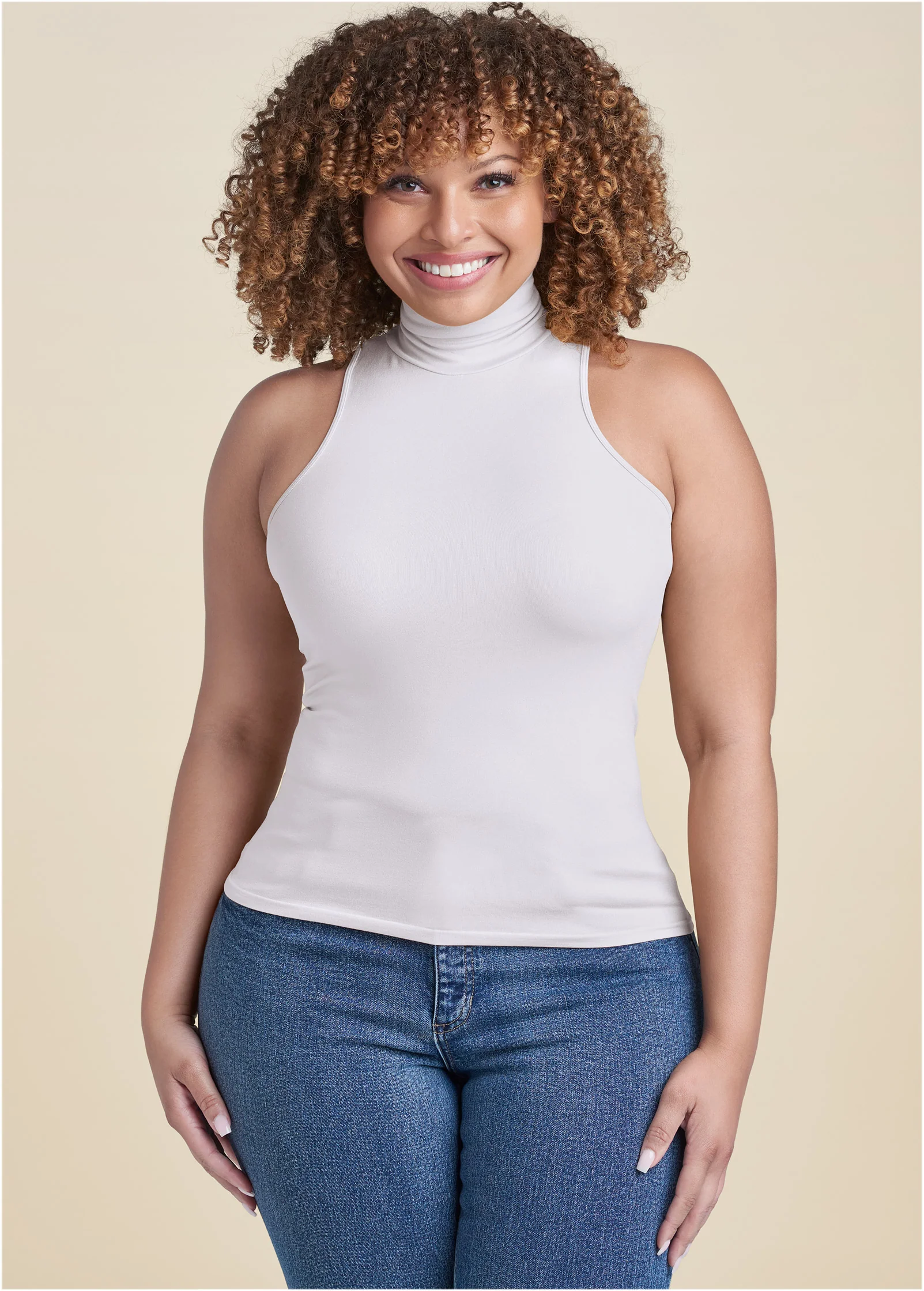 Mock-neck seamless top - White