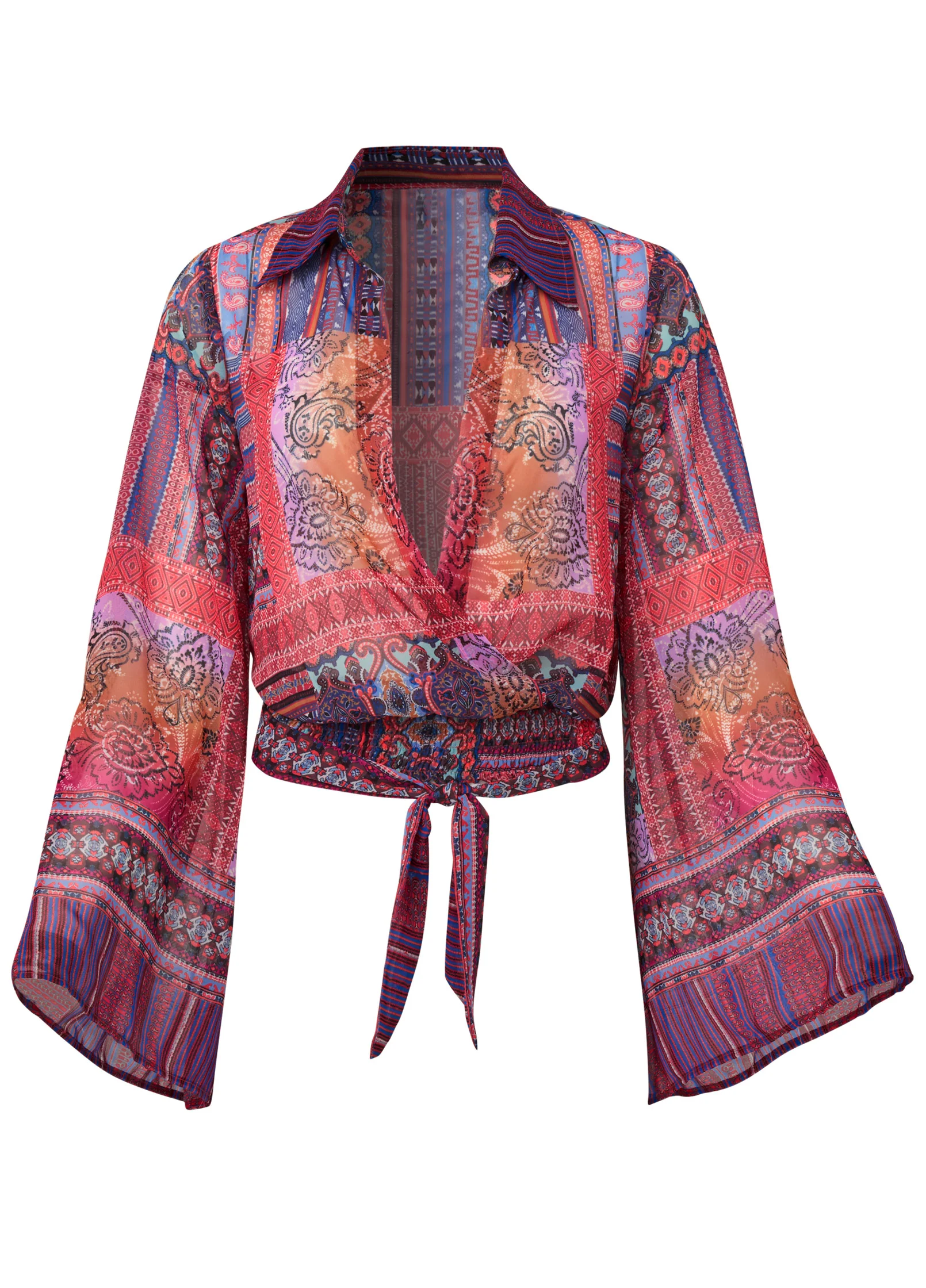 Printed tie-front top - Burnt Orange