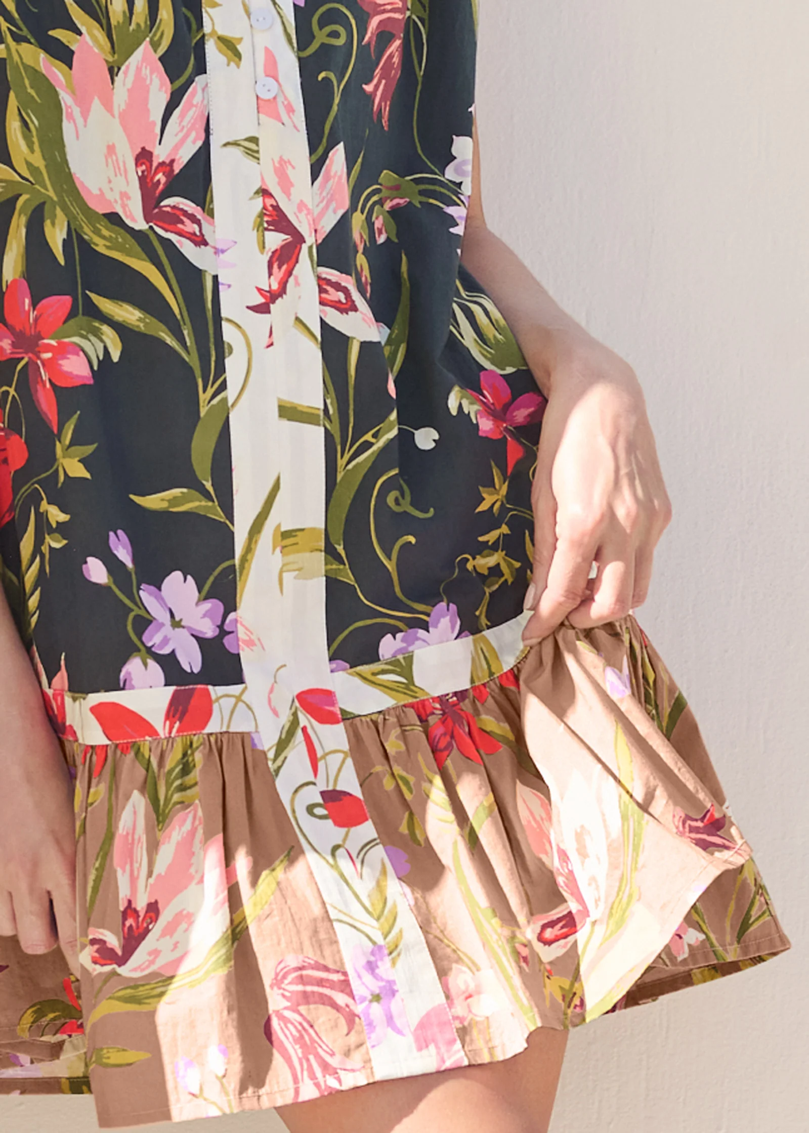 Ruffle Hem Shirt Dress - Black Multi