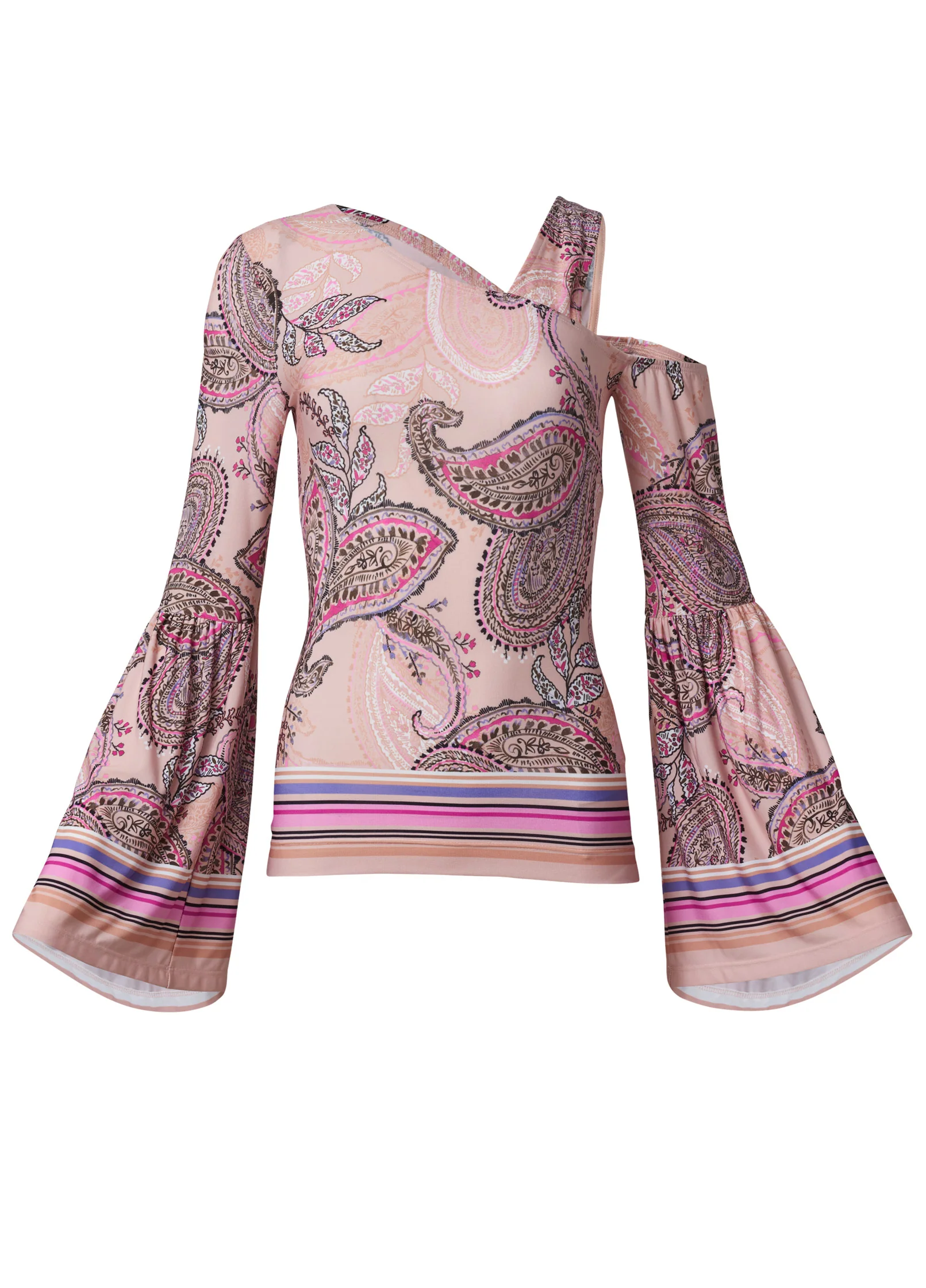 Cold-shoulder paisley top - Pink Multi