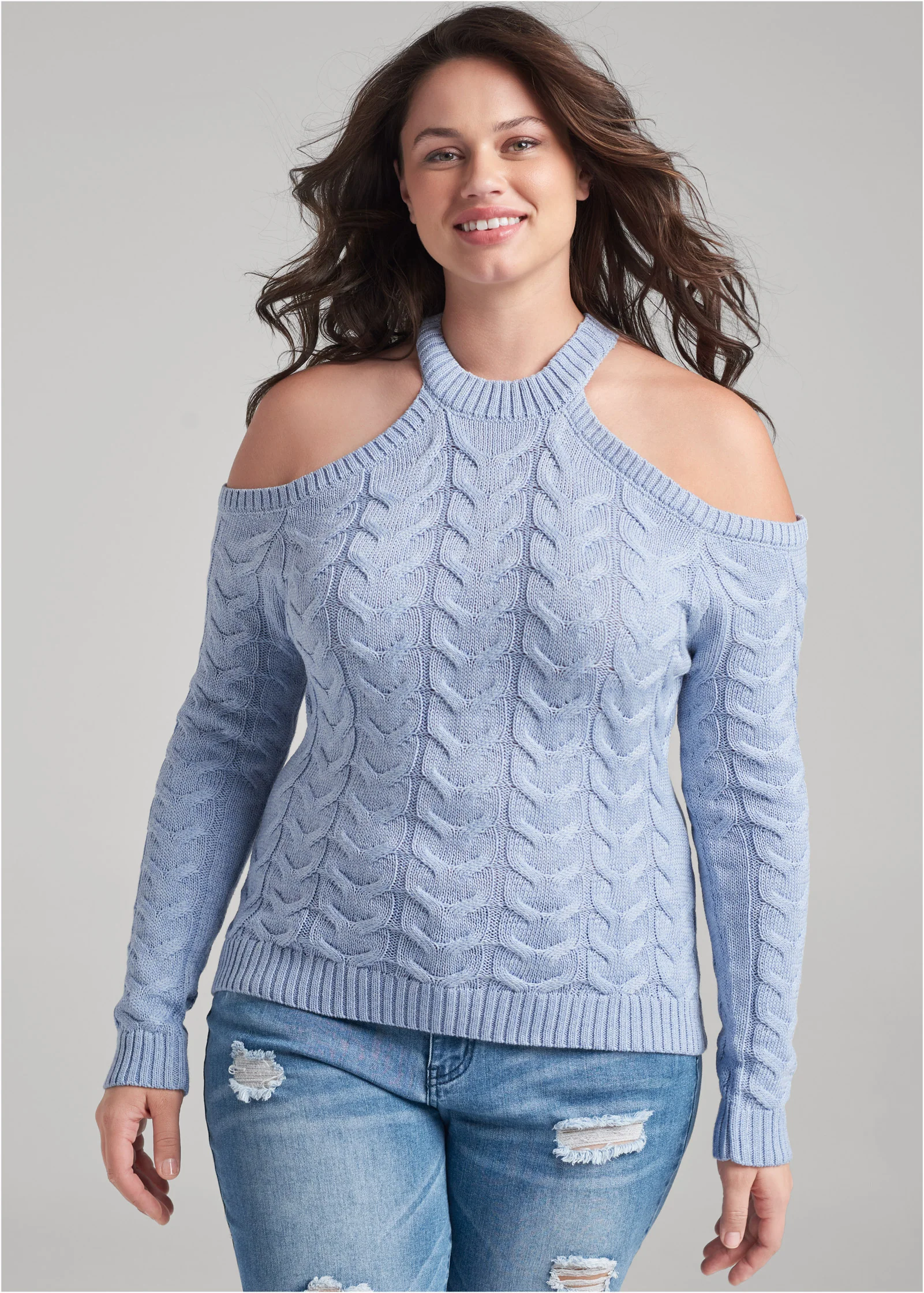 Halter ribbed sweater - Blue Multi
