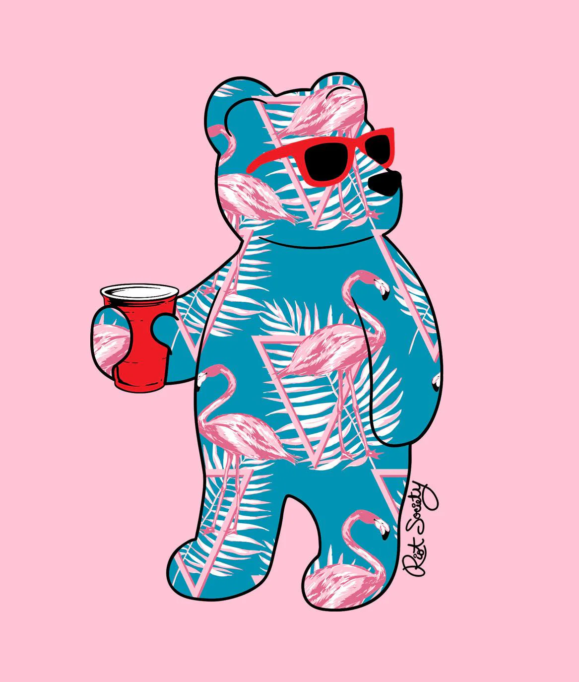 Tropical Flamingo Bear Mens T-Shirt