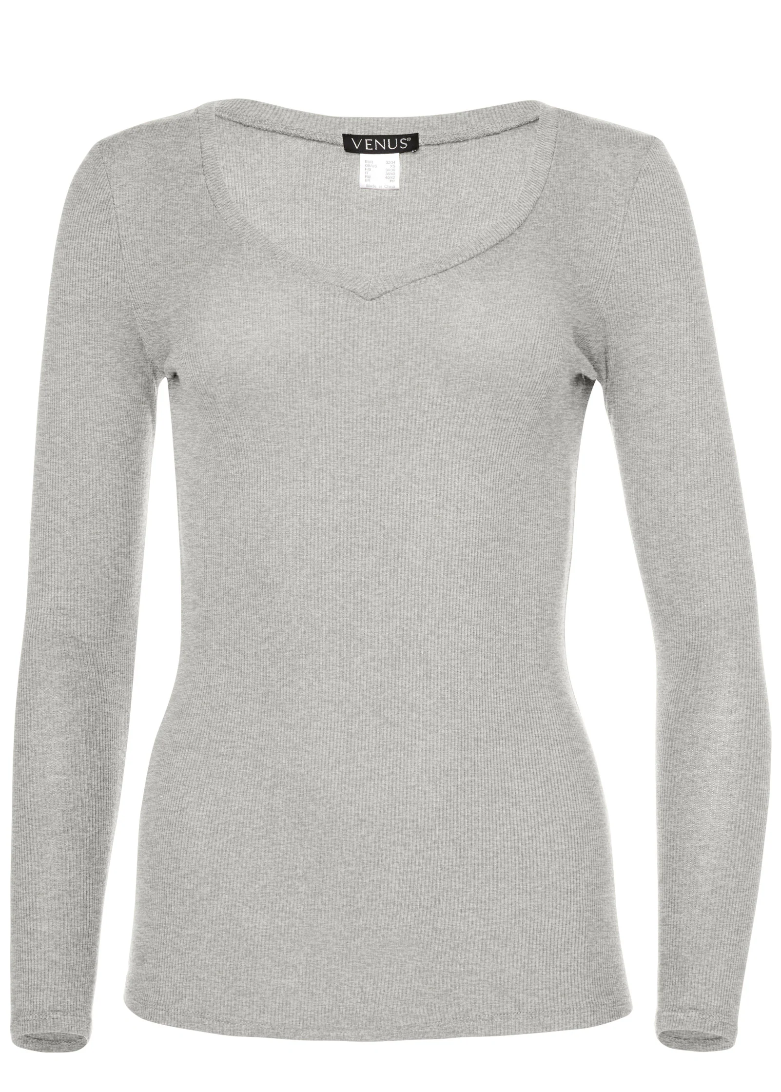 Ribbed V-neck top - Heather Grey