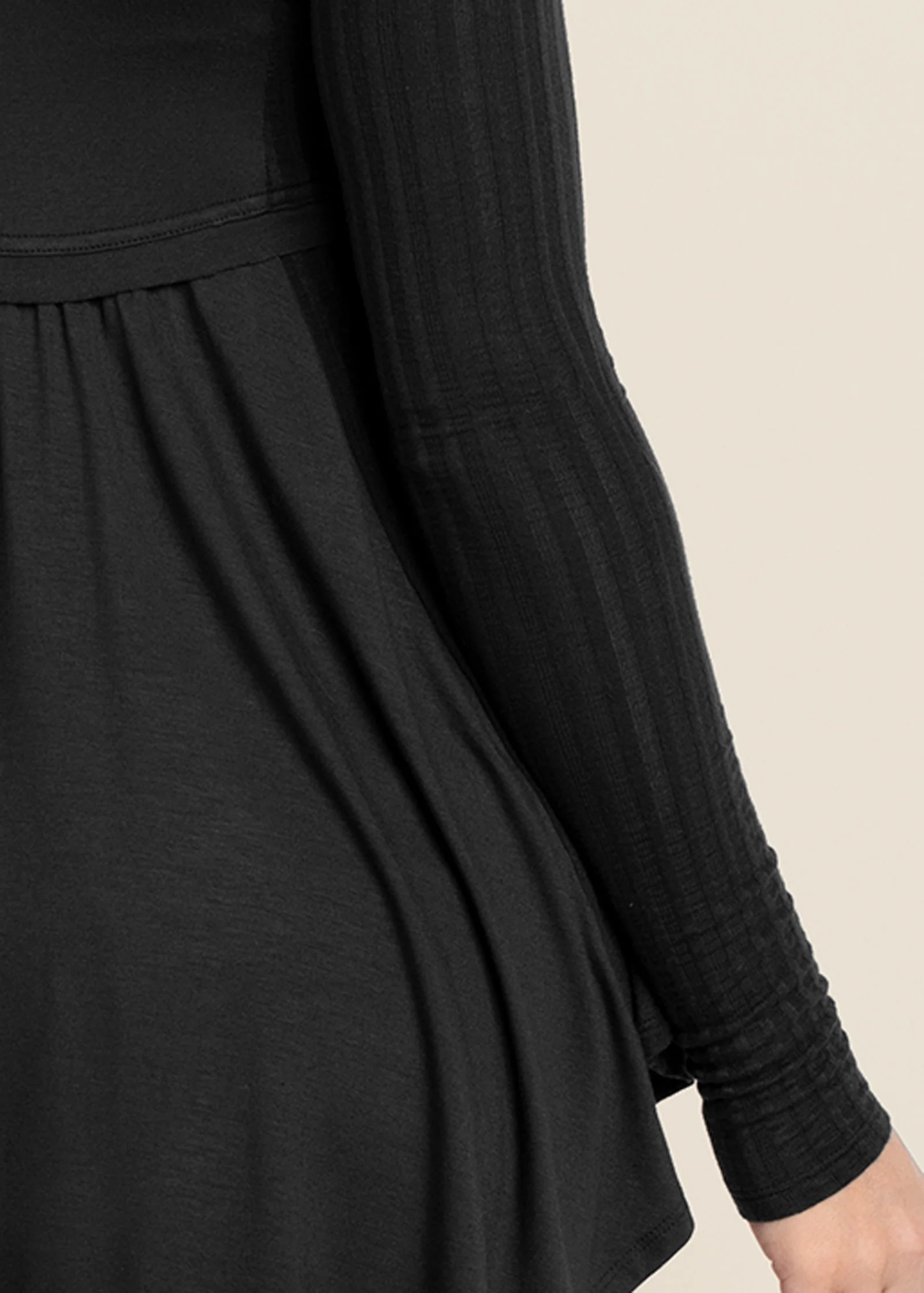 High low ribbed henley casual top - Black