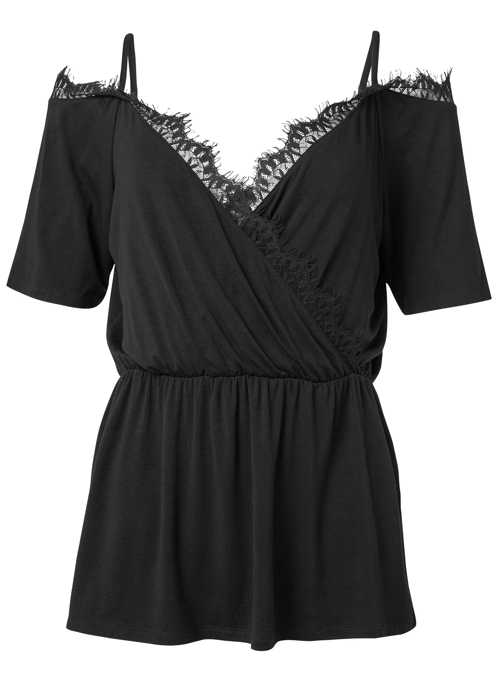 Cold-shoulder lace top - Black