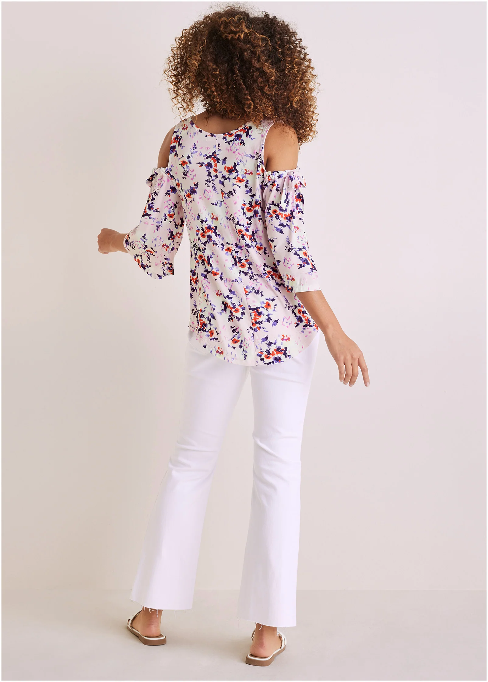 Printed cold-shoulder top - Pink & Purple