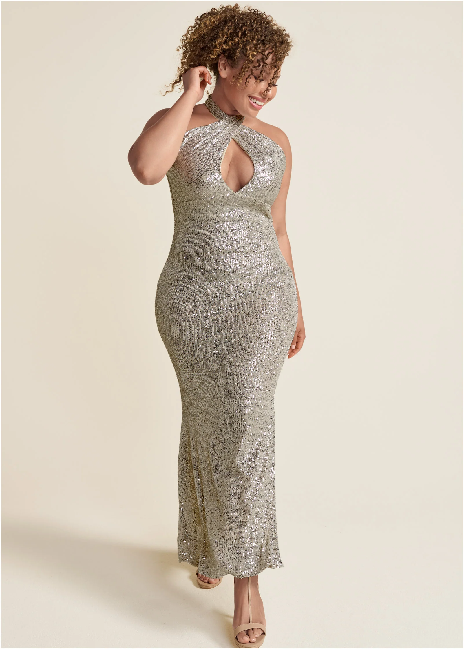 Sequin keyhole gown  - Champagne