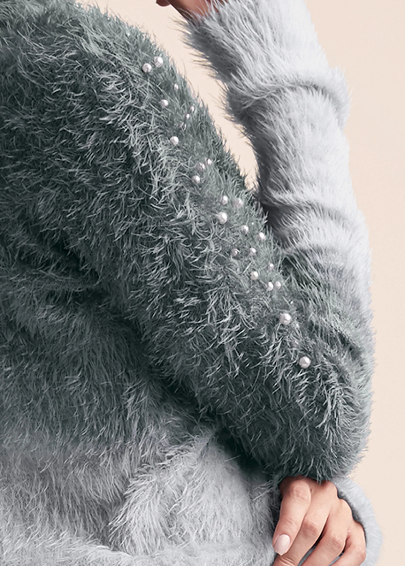 Cozy pearl trim sweater - Grey Multi