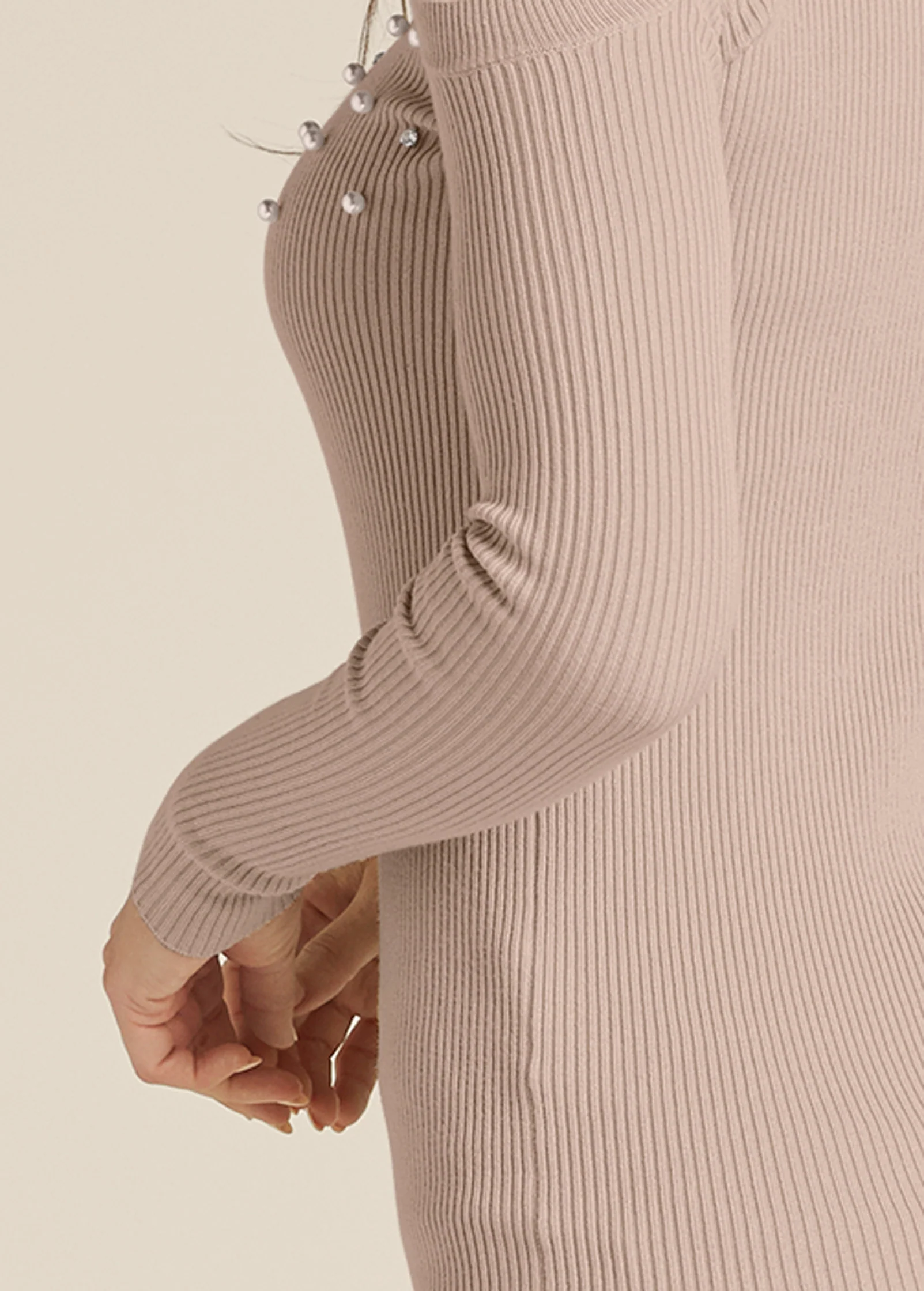 Pearl and stone embellished sweater - Taupe