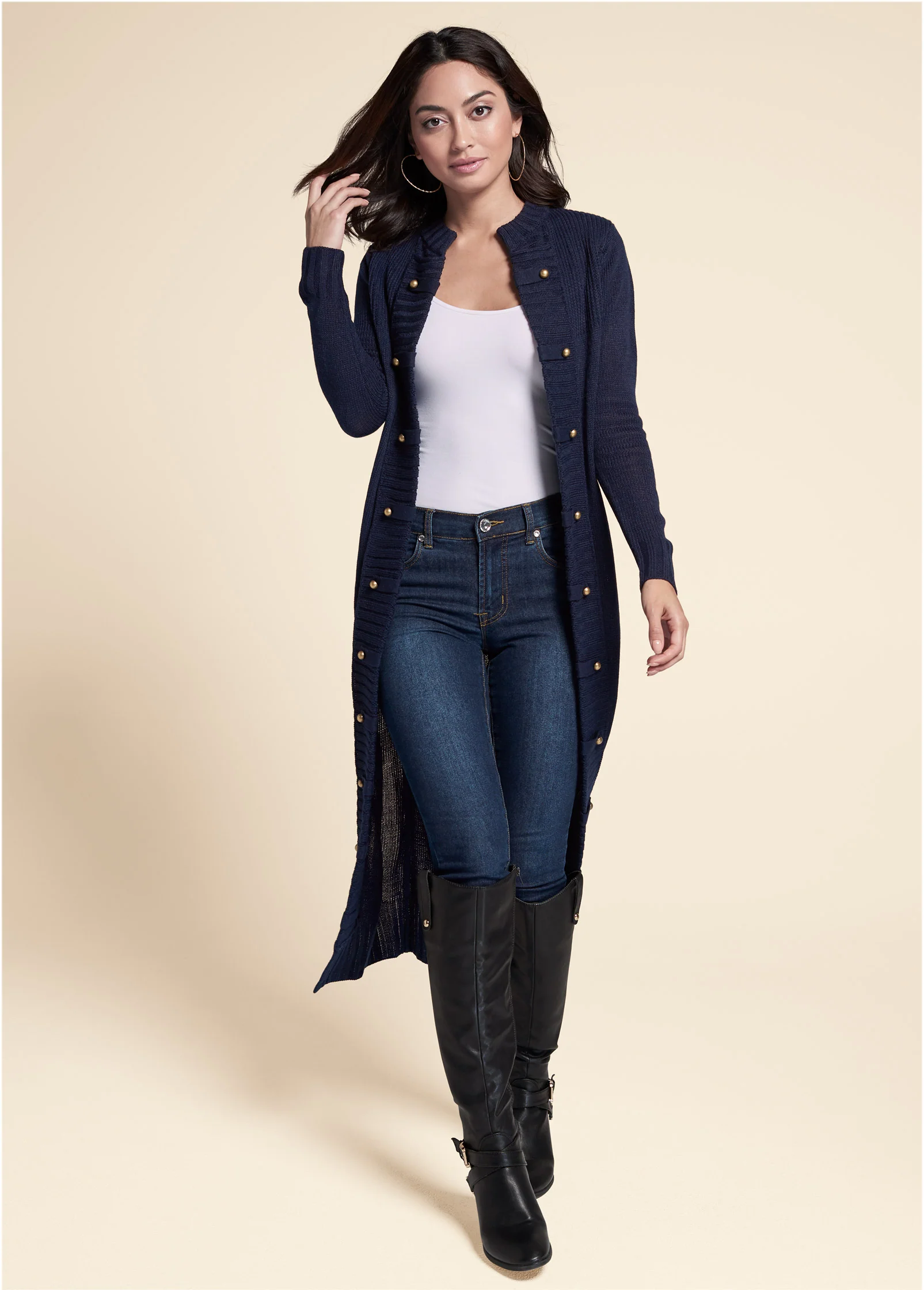 Tab button detail duster - Navy