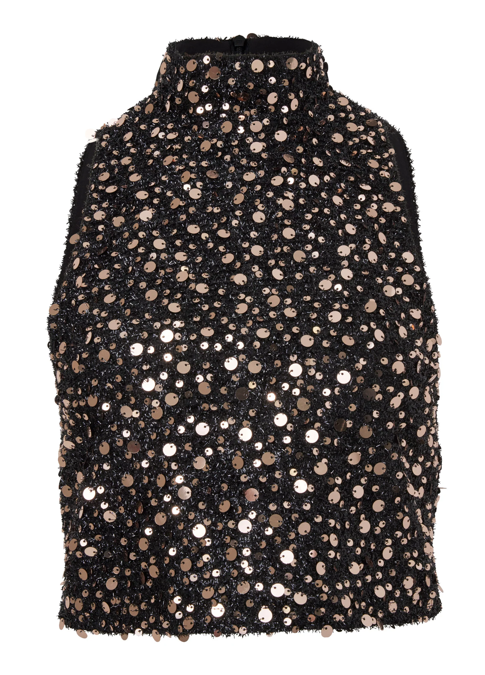 Sequin mock-neck crop top - Black & Gold