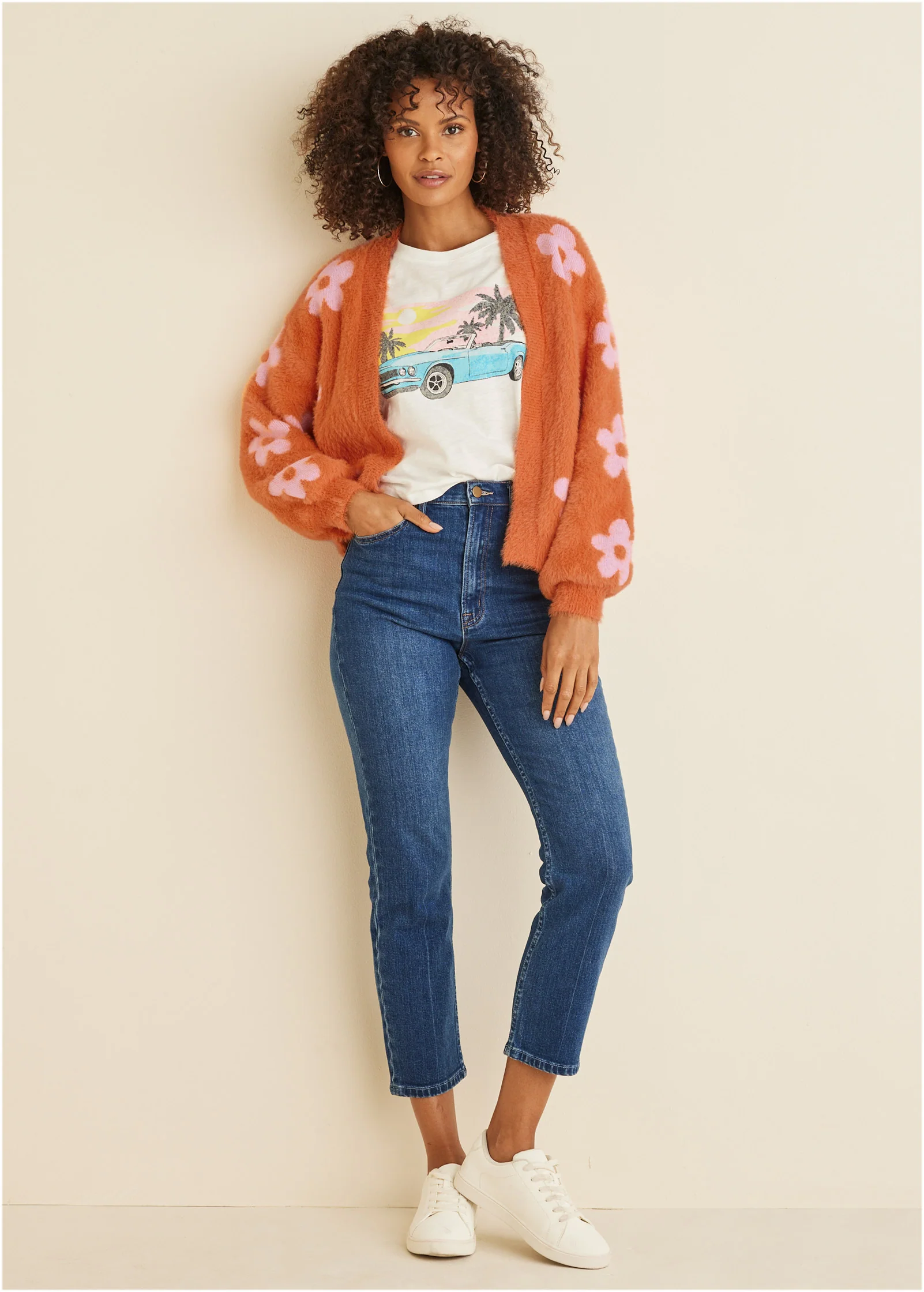 Daisy eyelash cardigan - Neon Orange
