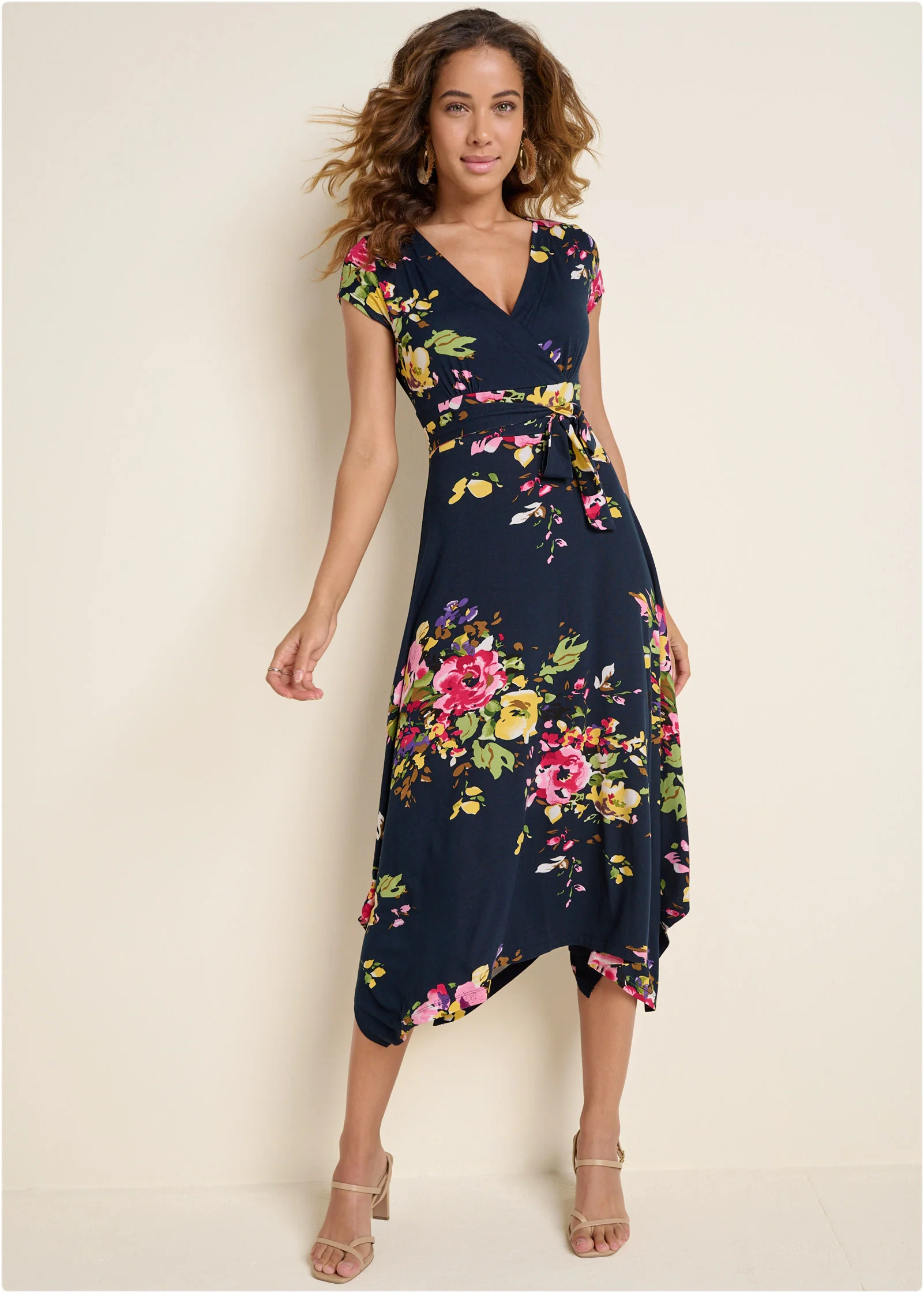 Floral Printed Dress - Navy Multi