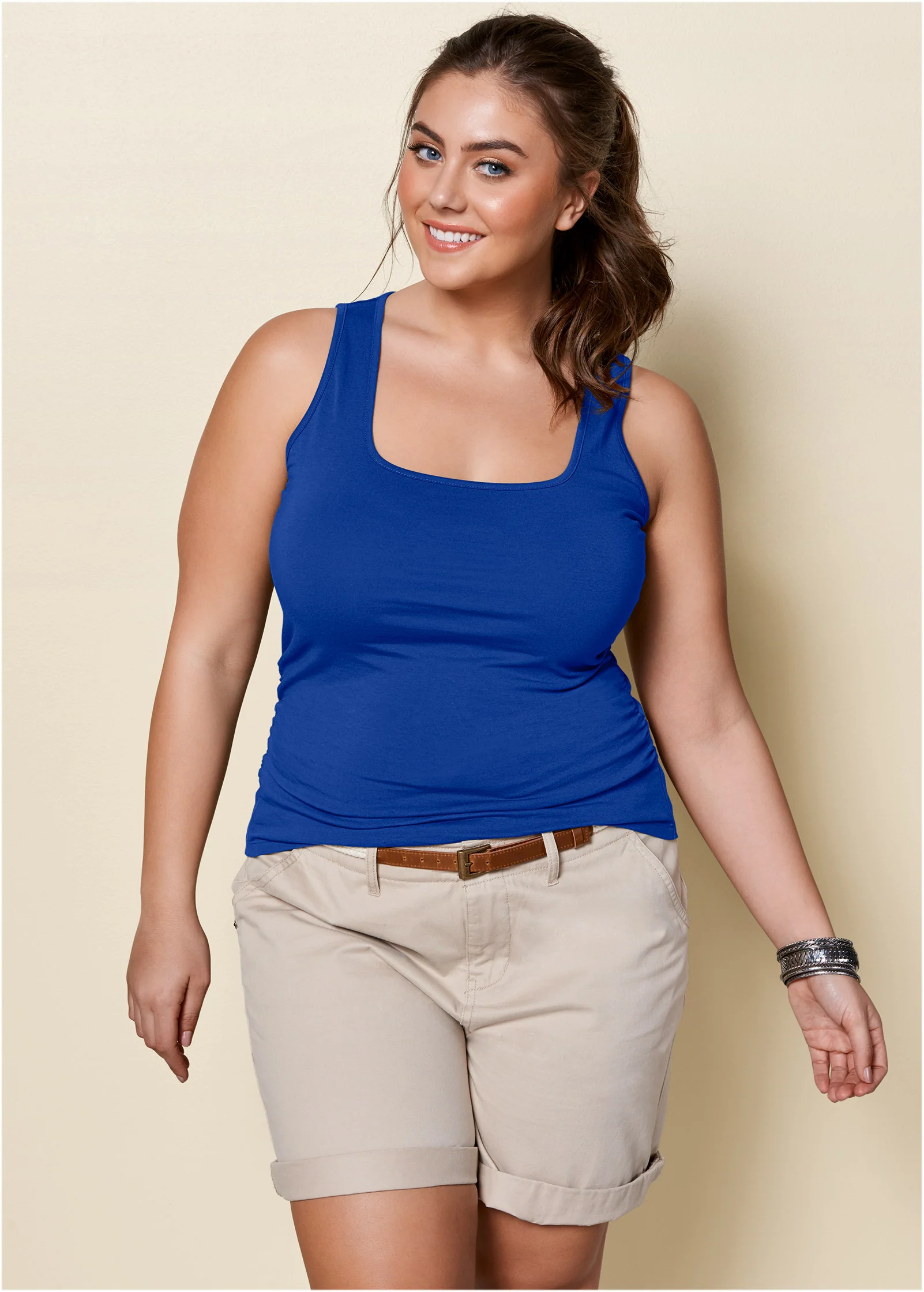 Square neck tank top - Blue