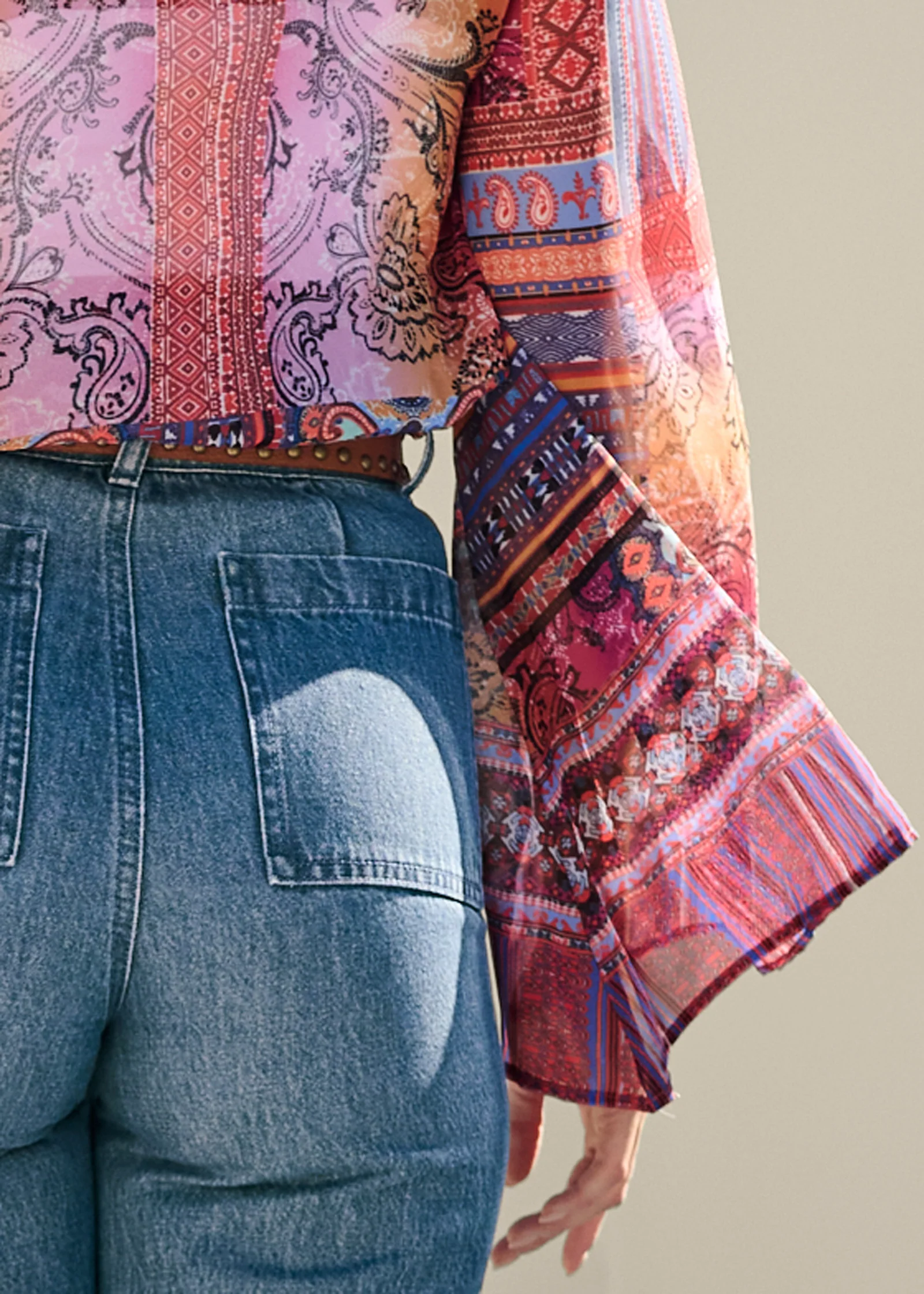 Printed tie-front top - Burnt Orange