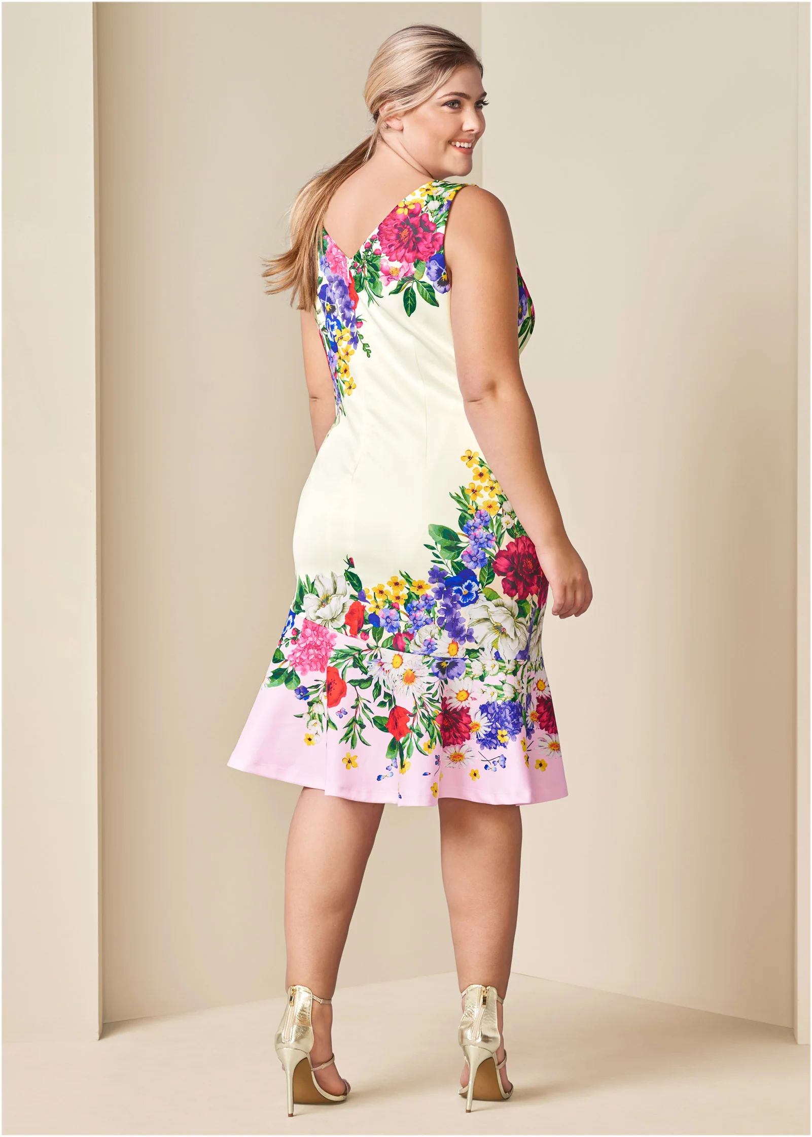 Ruffle trim detail dress - White Multi