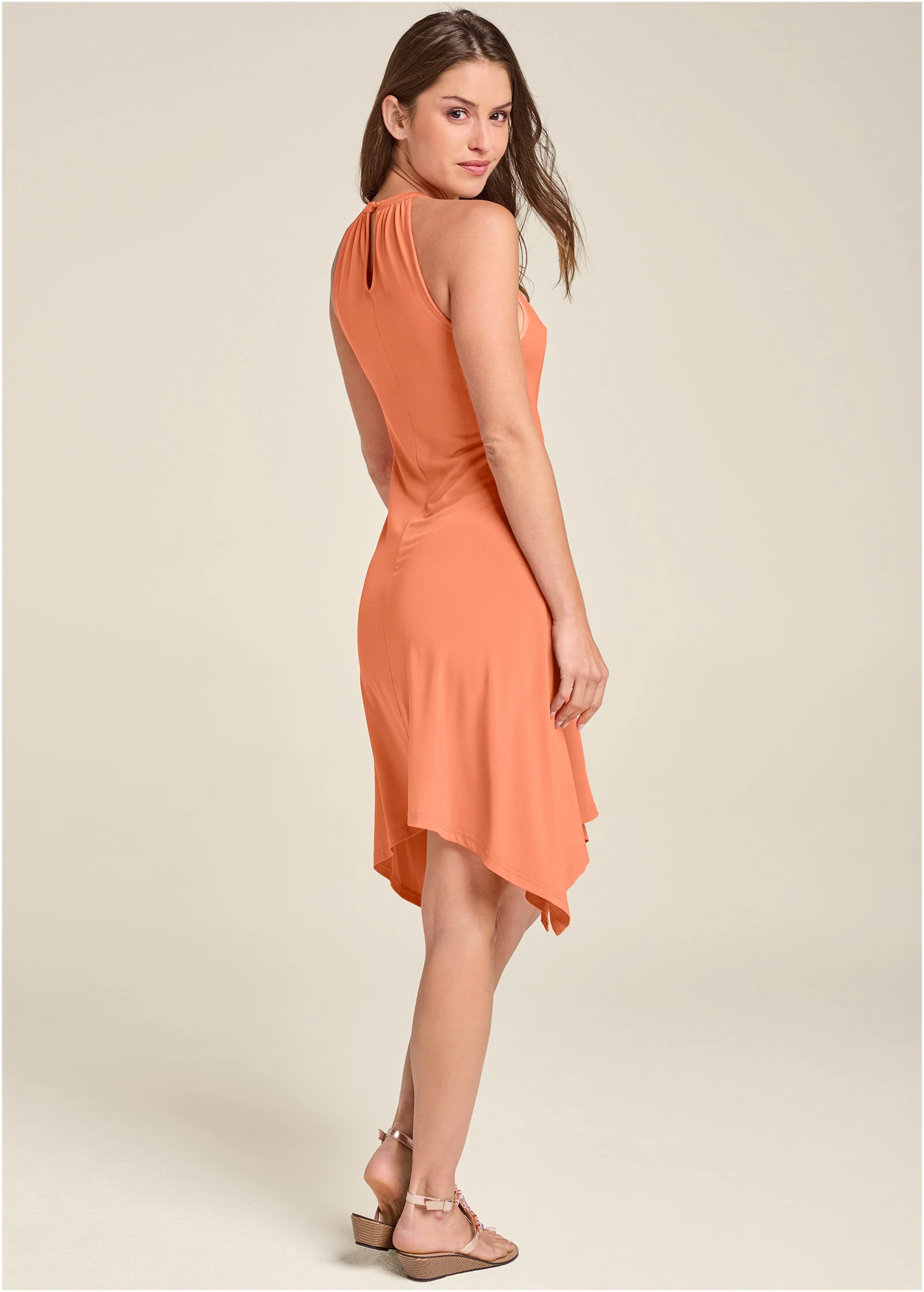 Keyhole detail A-line dress - Orange
