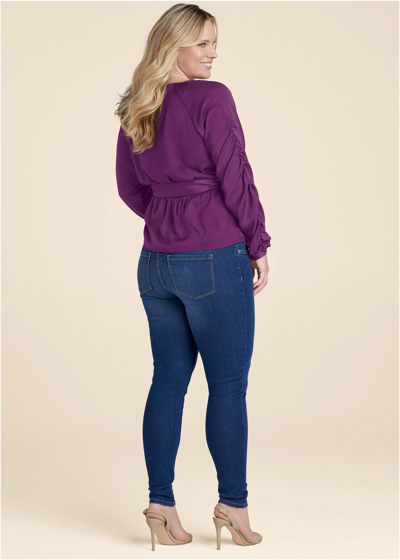 V-neck belted top - Purple