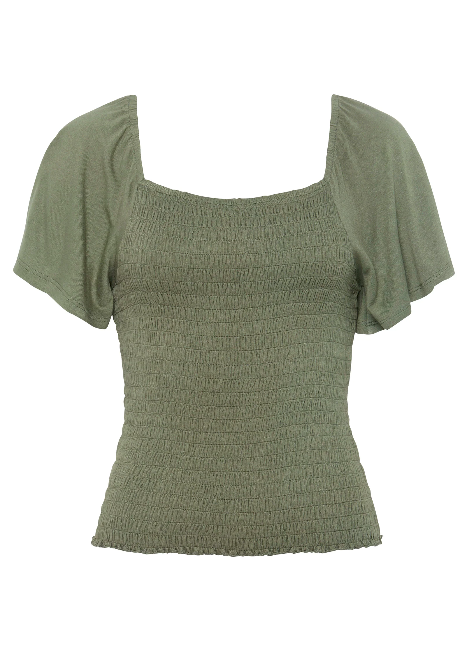 Square neck smocked top - Olive