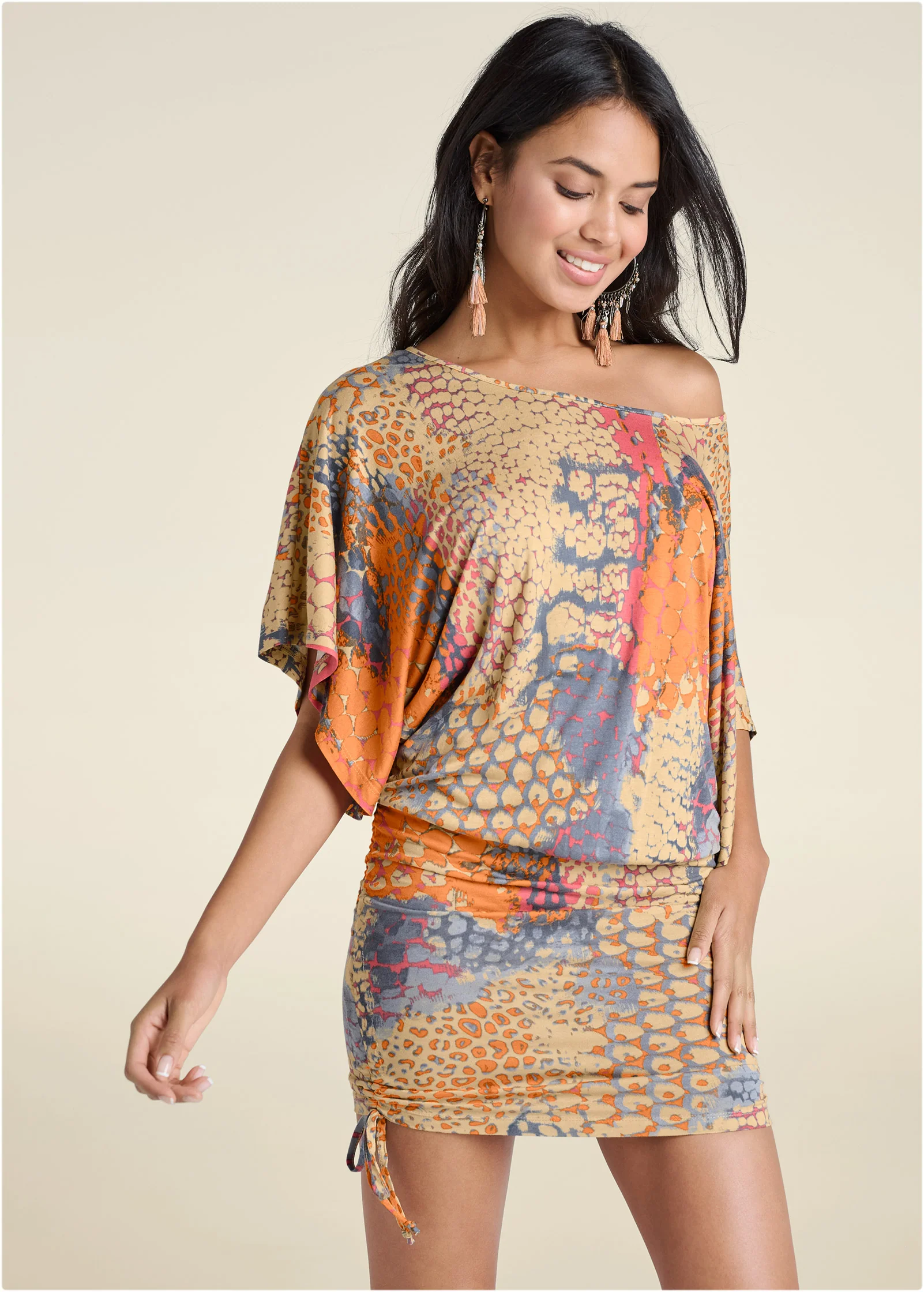 Banded convertible dress - Orange Multi