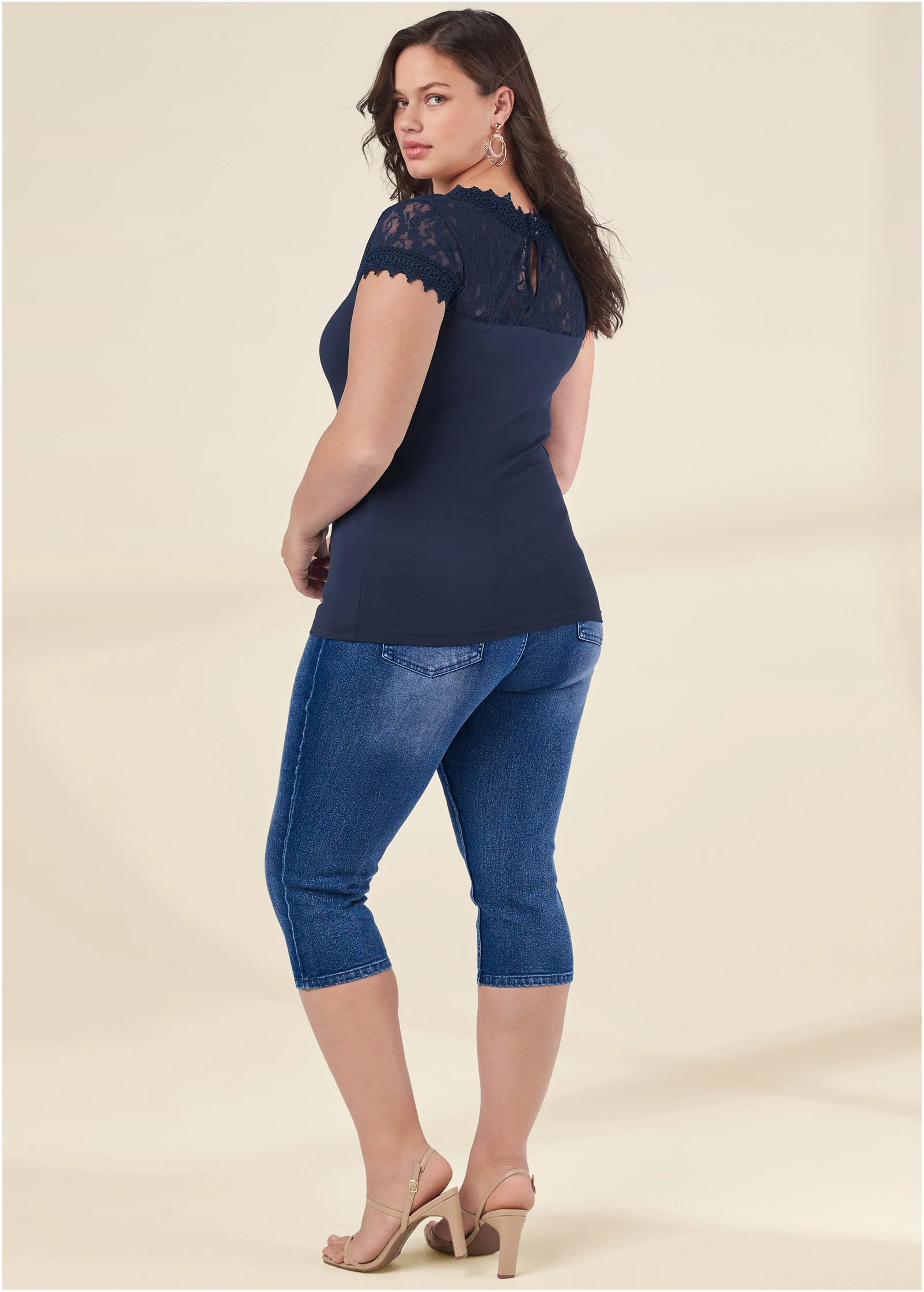 Lace detail tee - Navy