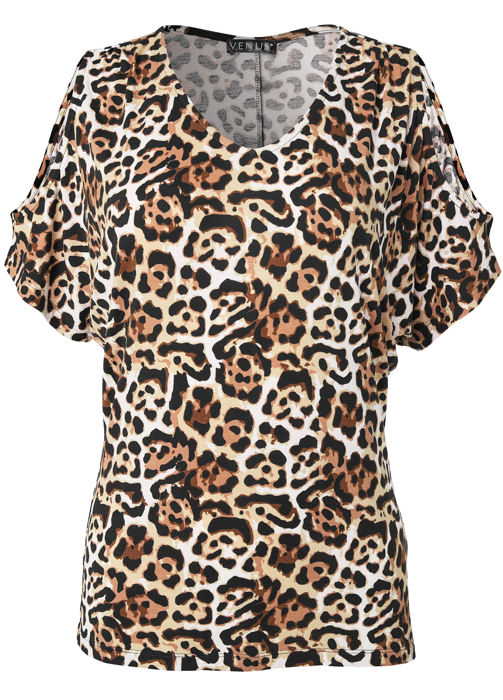 Cold-shoulder V-neck top - Brown Multi