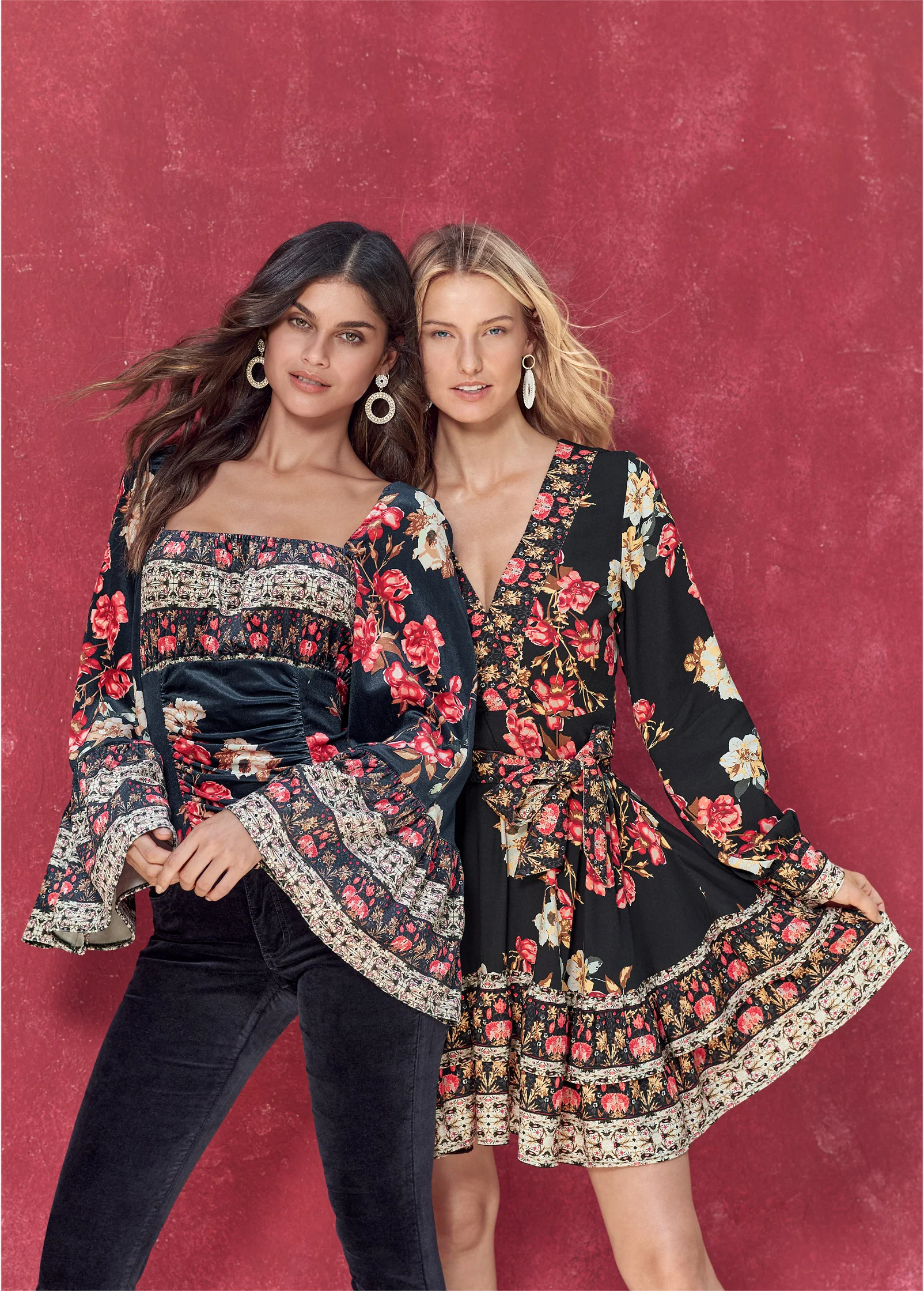 Floral print mini dress - Black Multi