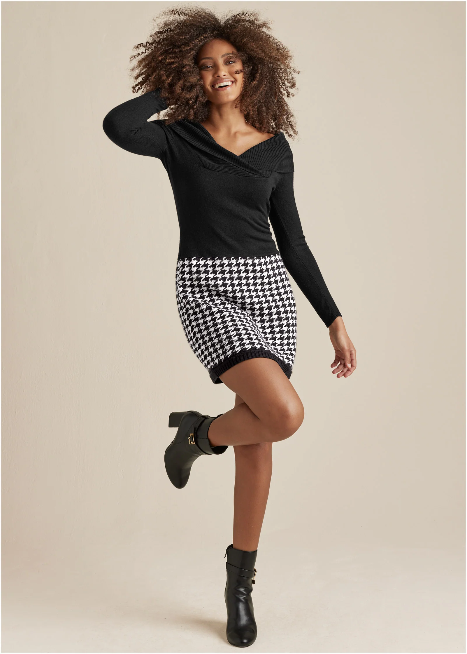 Printed sweater dress - Black Multi