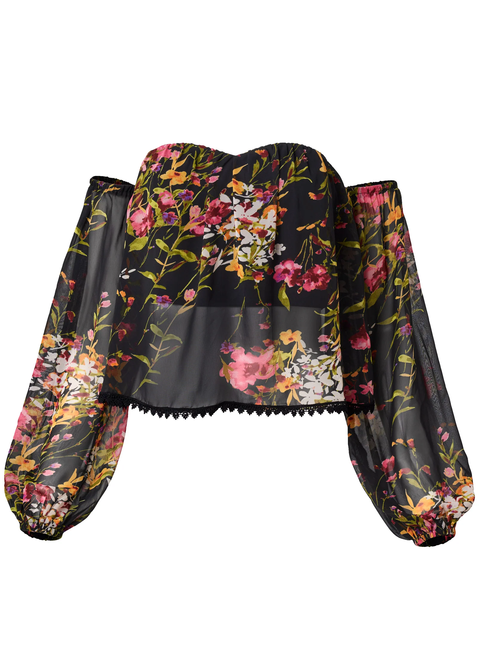 Off-the-shoulder floral top - Black Multi