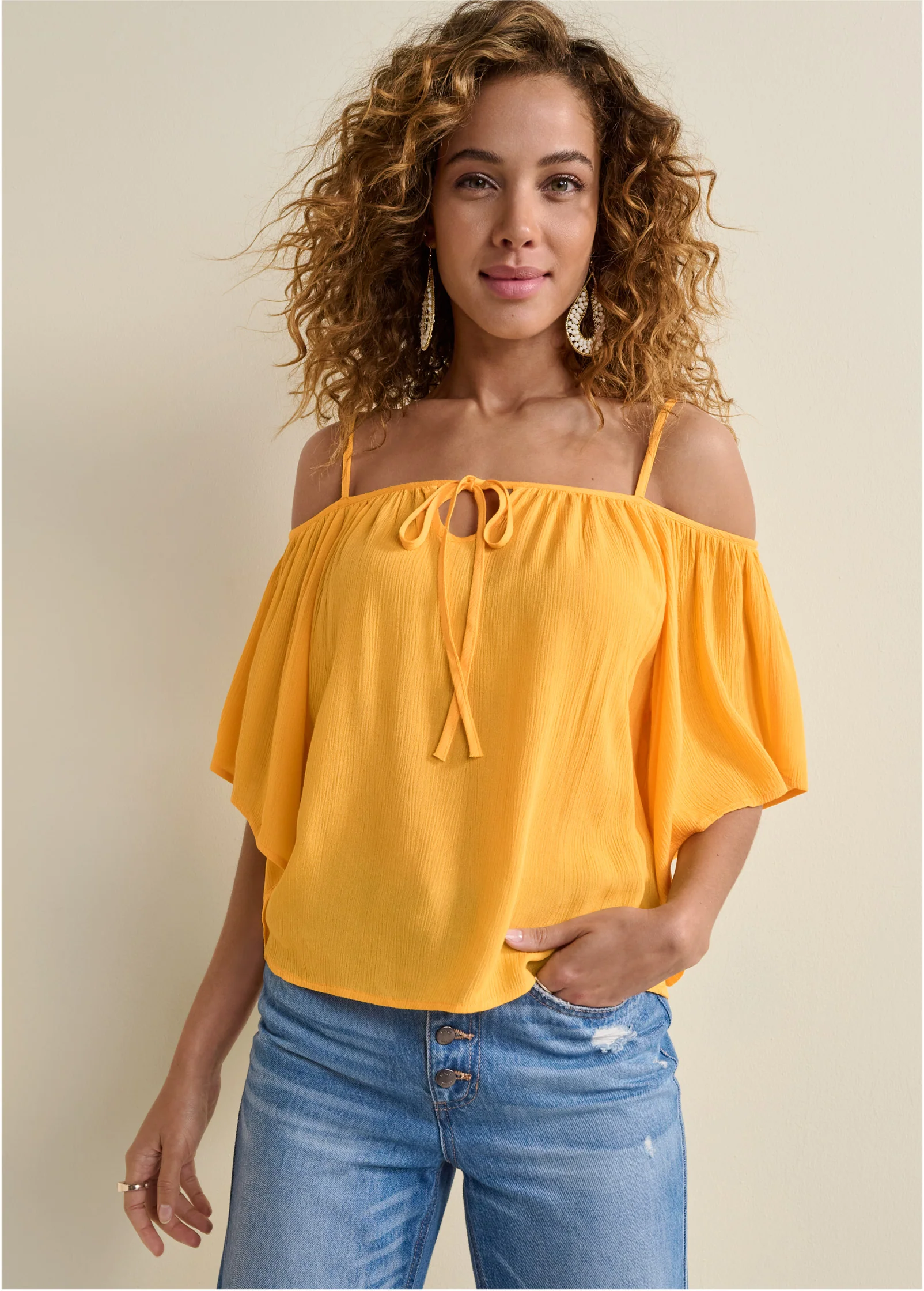 Cold shoulder top  - Yellow