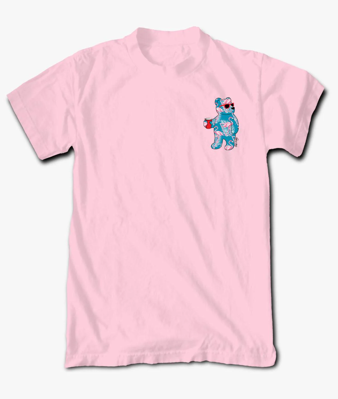 Tropical Flamingo Bear Mens T-Shirt