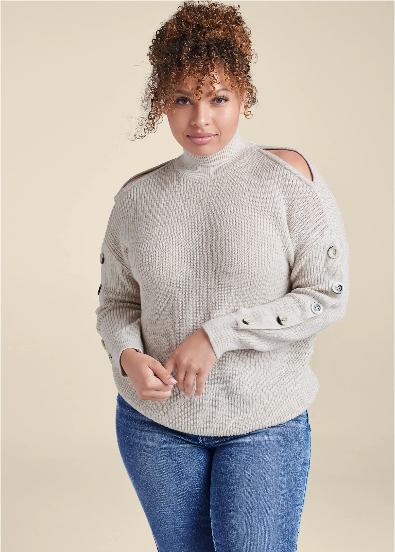 Cold-shoulder sweater - Cream