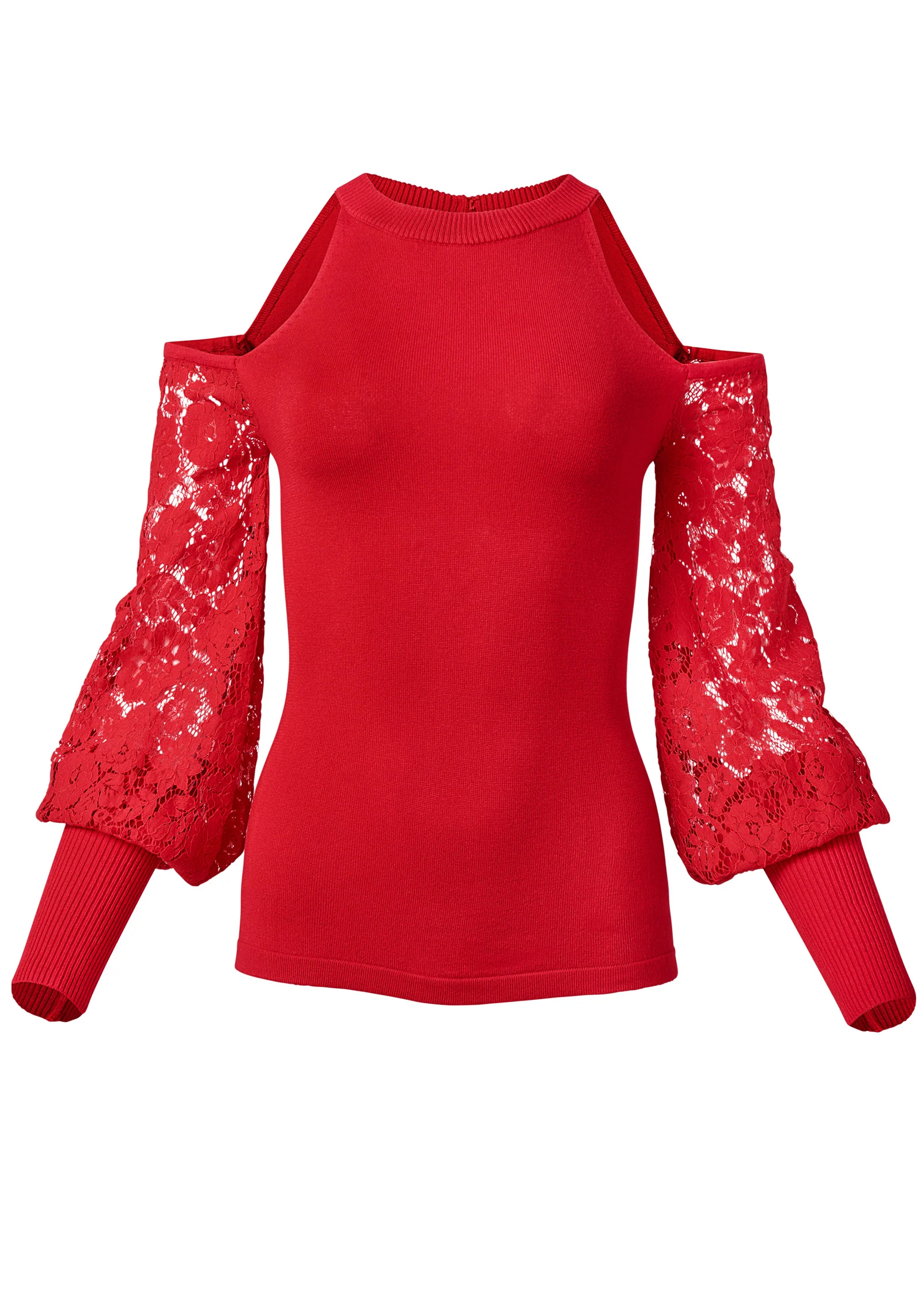 Cold-shoulder lace sweater - Red