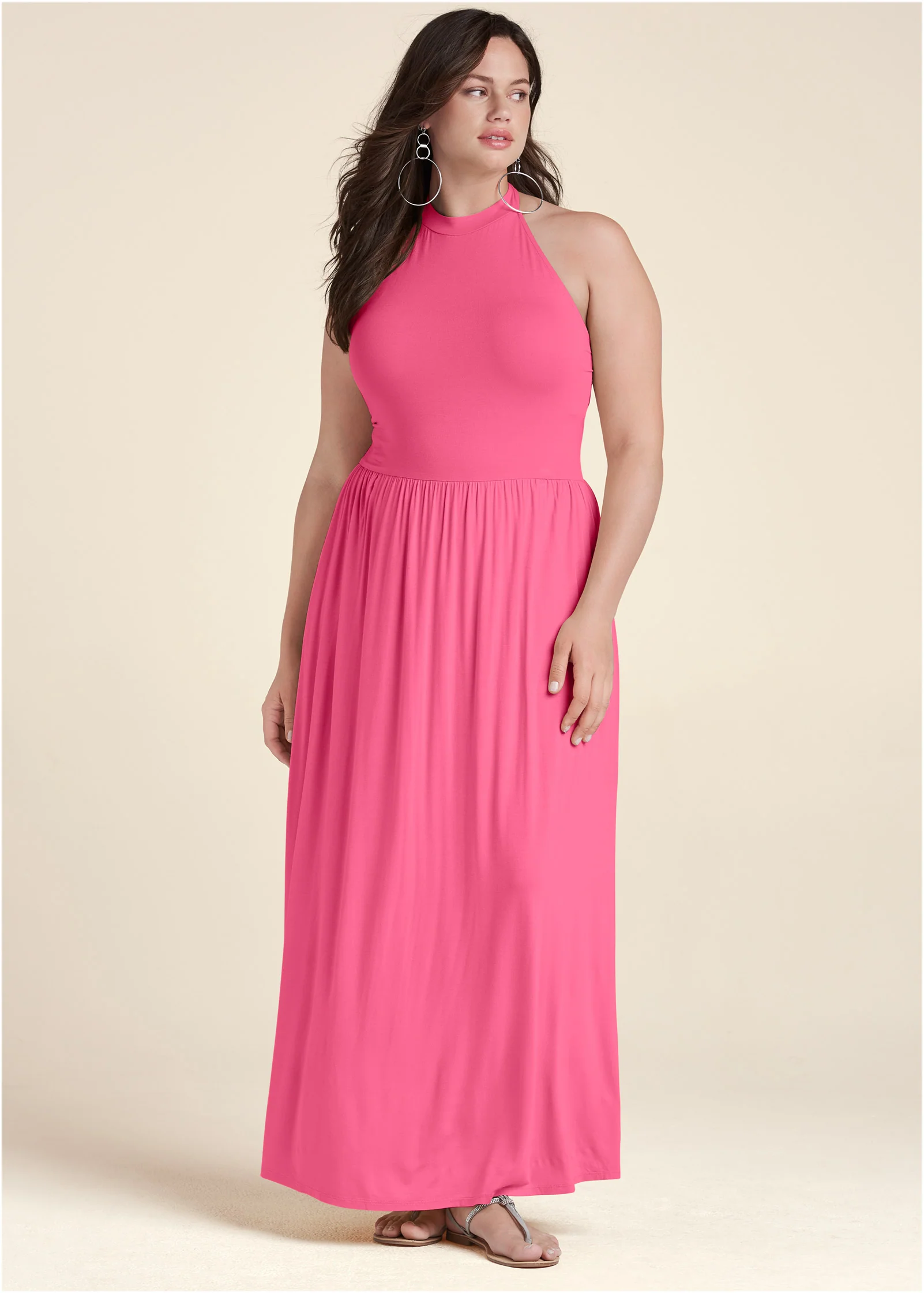 High Neck Maxi Dress - Hot Pink