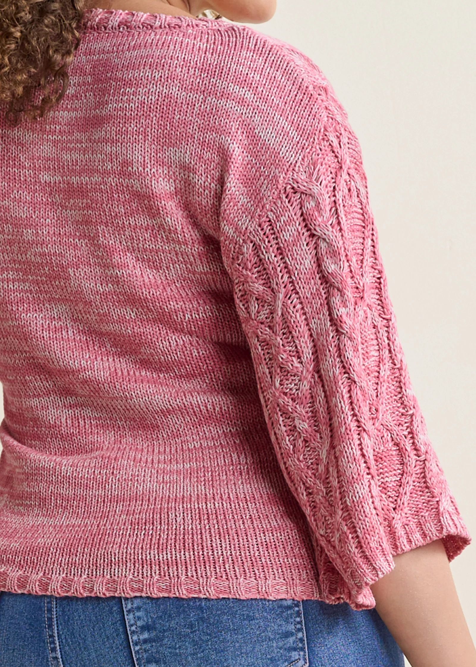 Cable knit boatneck sweater - Pink